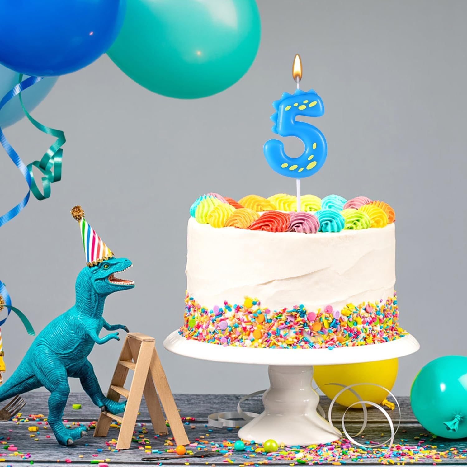 Birthday Number Candles, 5.51 Inch Cute Dinosaur Number Candle Happy Birthday Cake Toppers Decorations for Boys Girls Kids Adults Dino Theme Party Anniversary Celebration Supplies (Number 5) image number 1