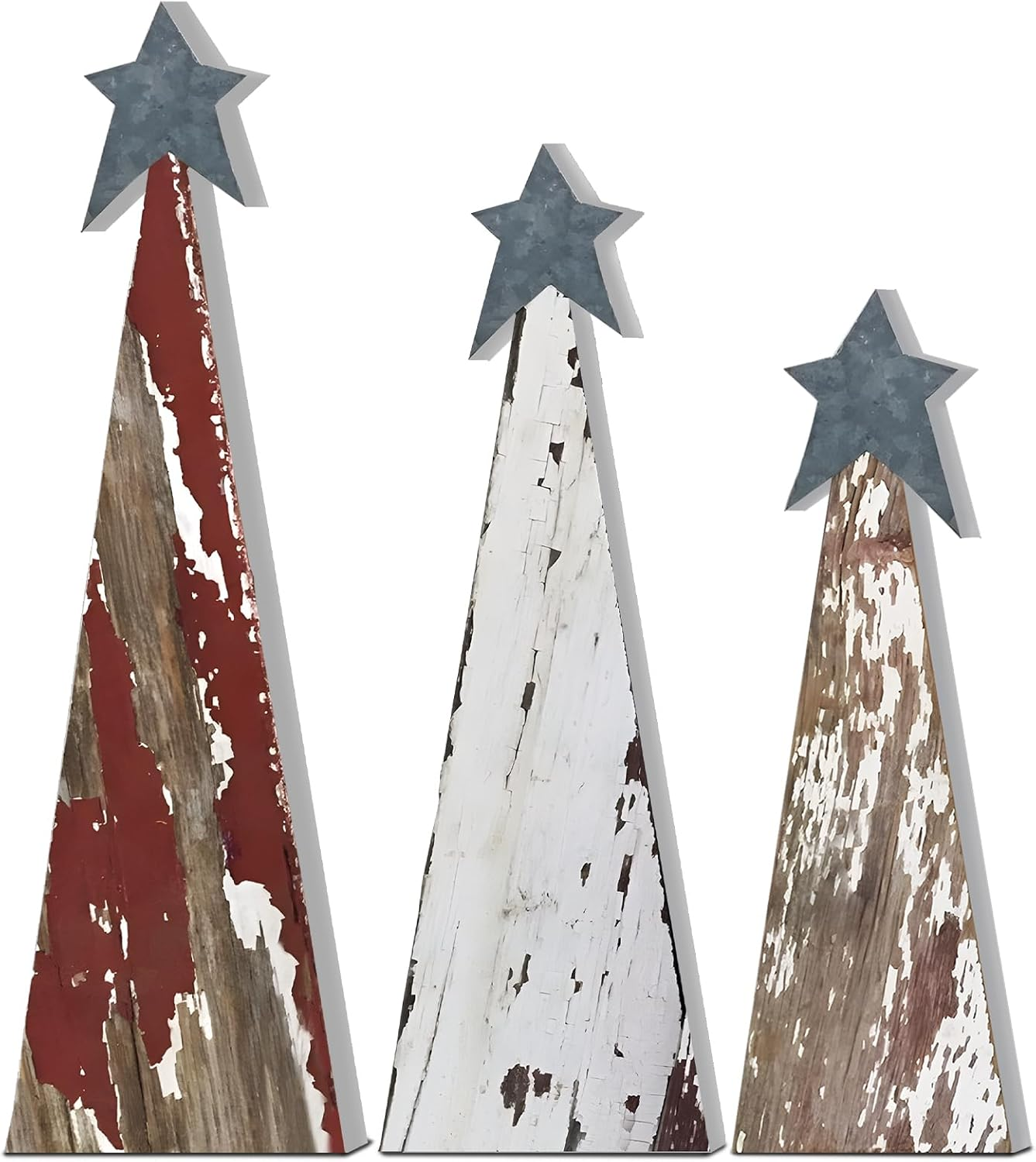 Soaoo 3 Pcs Christmas Trees Wooden Table Decorations Rustic Farmhouse Small Christmas Tree Tabletop Centerpieces Retro Wooden Centerpiece for Xmas Holiday Decor Home