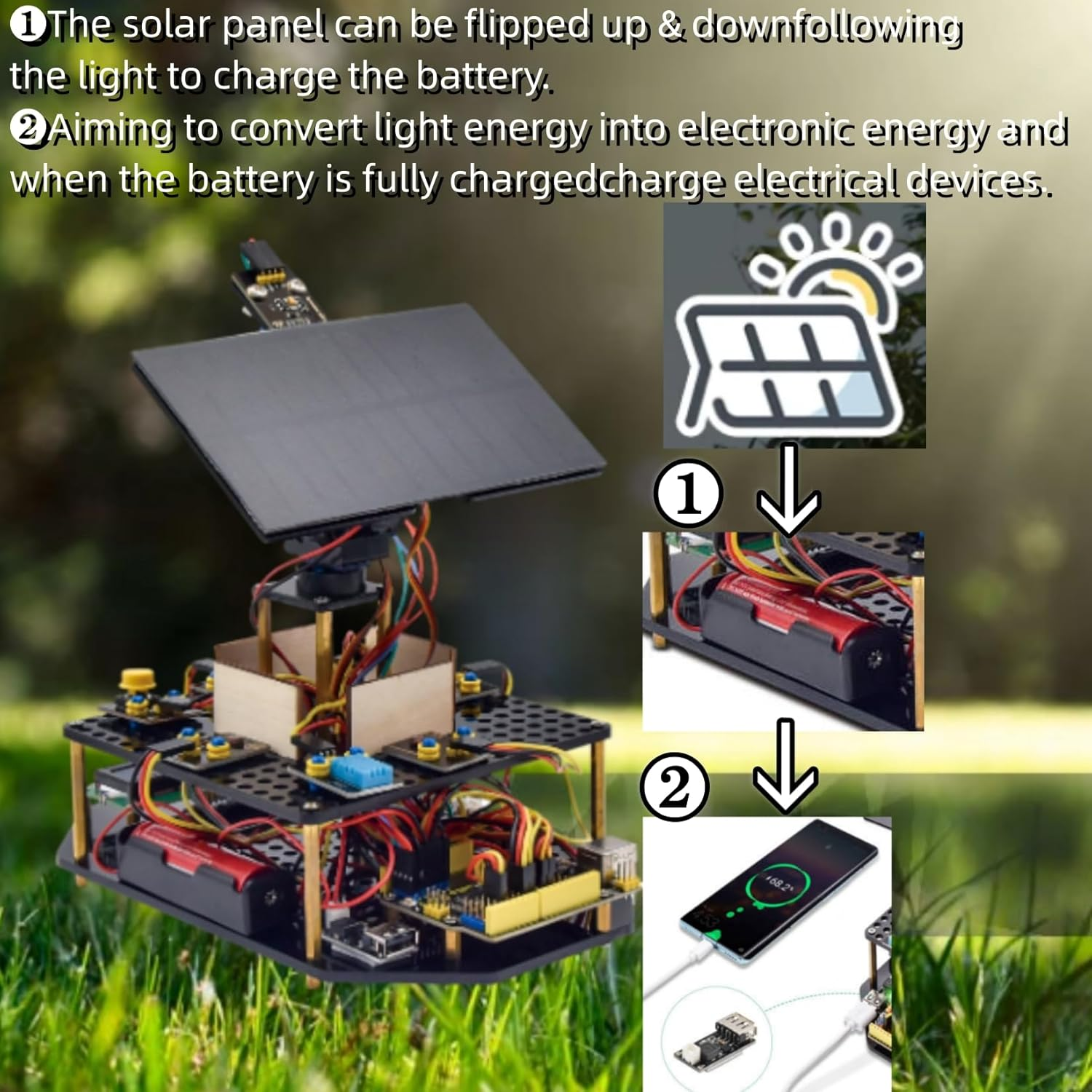 KEYESTUDIO DIY Solar Tracking Electronic Kit for Arduino, Smart Charging Module, Temperature and Humidity Sensor, Light Sensor Etc. Educational Programming Project for Teens Adults image number 5
