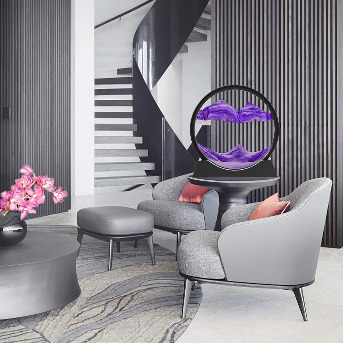 Sandbilder-Moving Sand Art Decor, Falling Picture in Motion, 3D Deep Sea Sandscape, Flowing Relaxing Toy, Rotating Display for Desktop Office Home (Purple, 12") image number 3