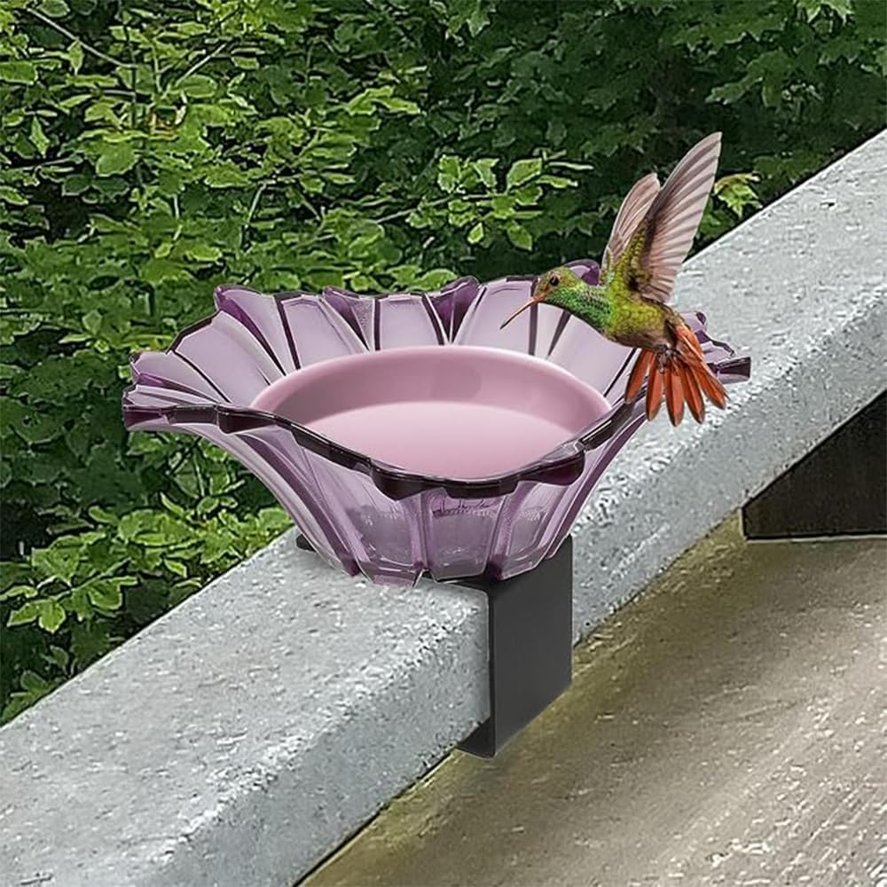 Violet Bird Feeder Stand Set Multi Feeder Hanging Kit,Plastic Carbon Steel Flower Shape,Bird Food Holder Container,For Balcony Porch Railing Bird Feeder