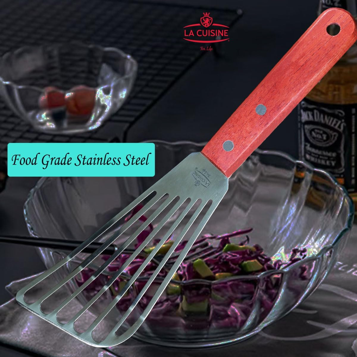 La Cuisine Fish Slotted Spatula Turner with Beveled Edged Stainless Steel, for Flipping Fish Egg Pancake Patties Fries. Blade 6.5", Size 11" image number 6