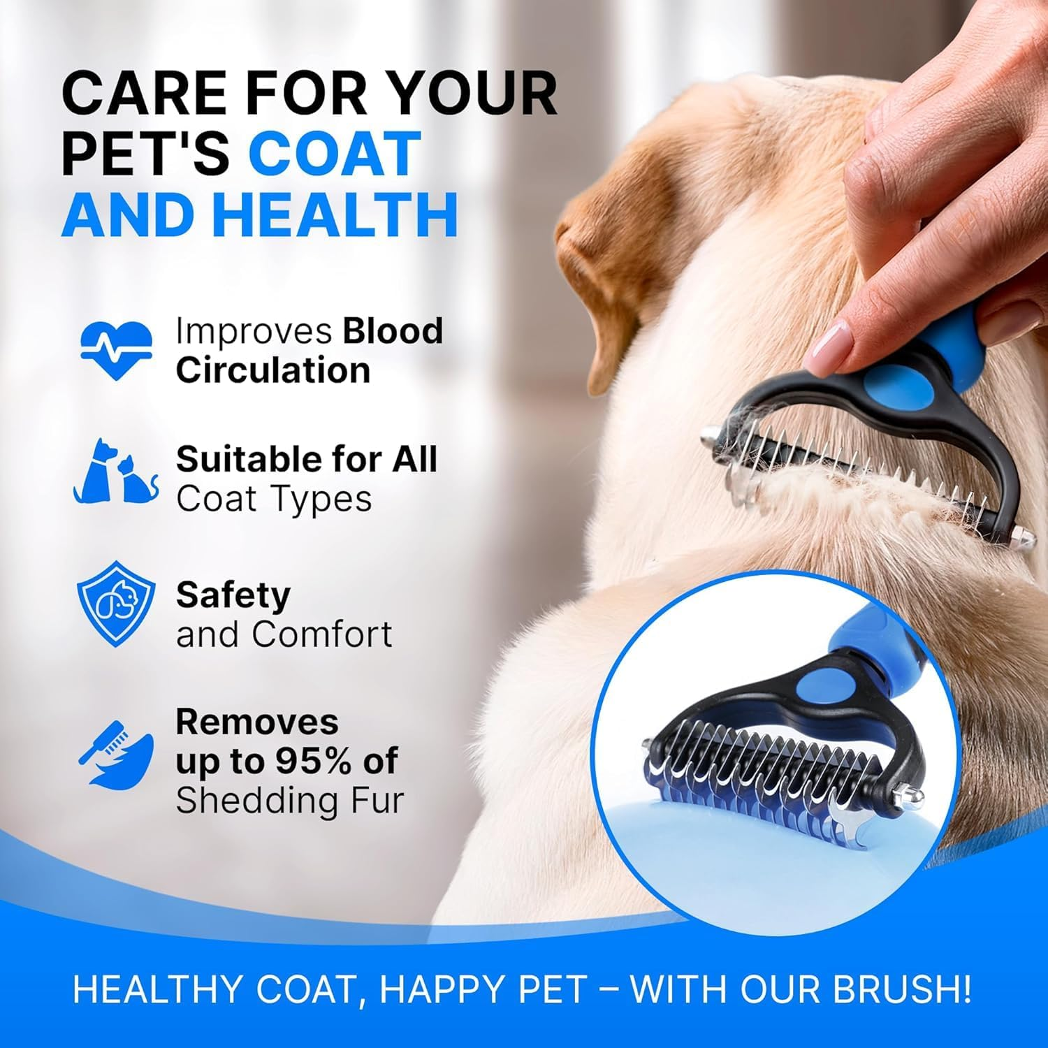 Dog Rake Brush for Shedding &ndash; Undercoat Rake for Long Haired Dogs &ndash; Reduces Loose Fur and Mats by 95% image number 4