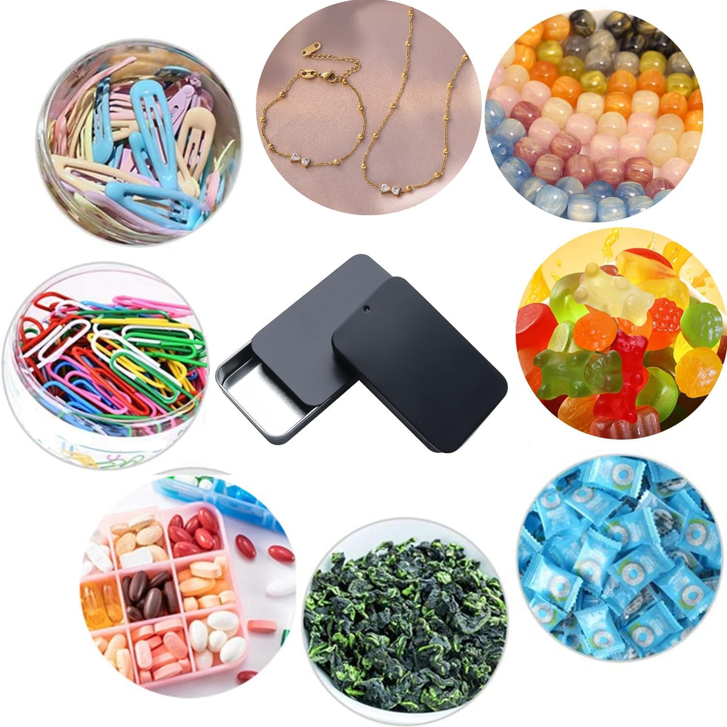 Kastetards 12Pcs Black Metal Tin Box Containers with Slide Lids,Mini Portable Metal Empty Tins Box,For Storage Candies,Solid Perfumes,Lip Balm,Jewelry Crafts,Pills(2.36 X 1.34 X 0.39 Inch) image number 6