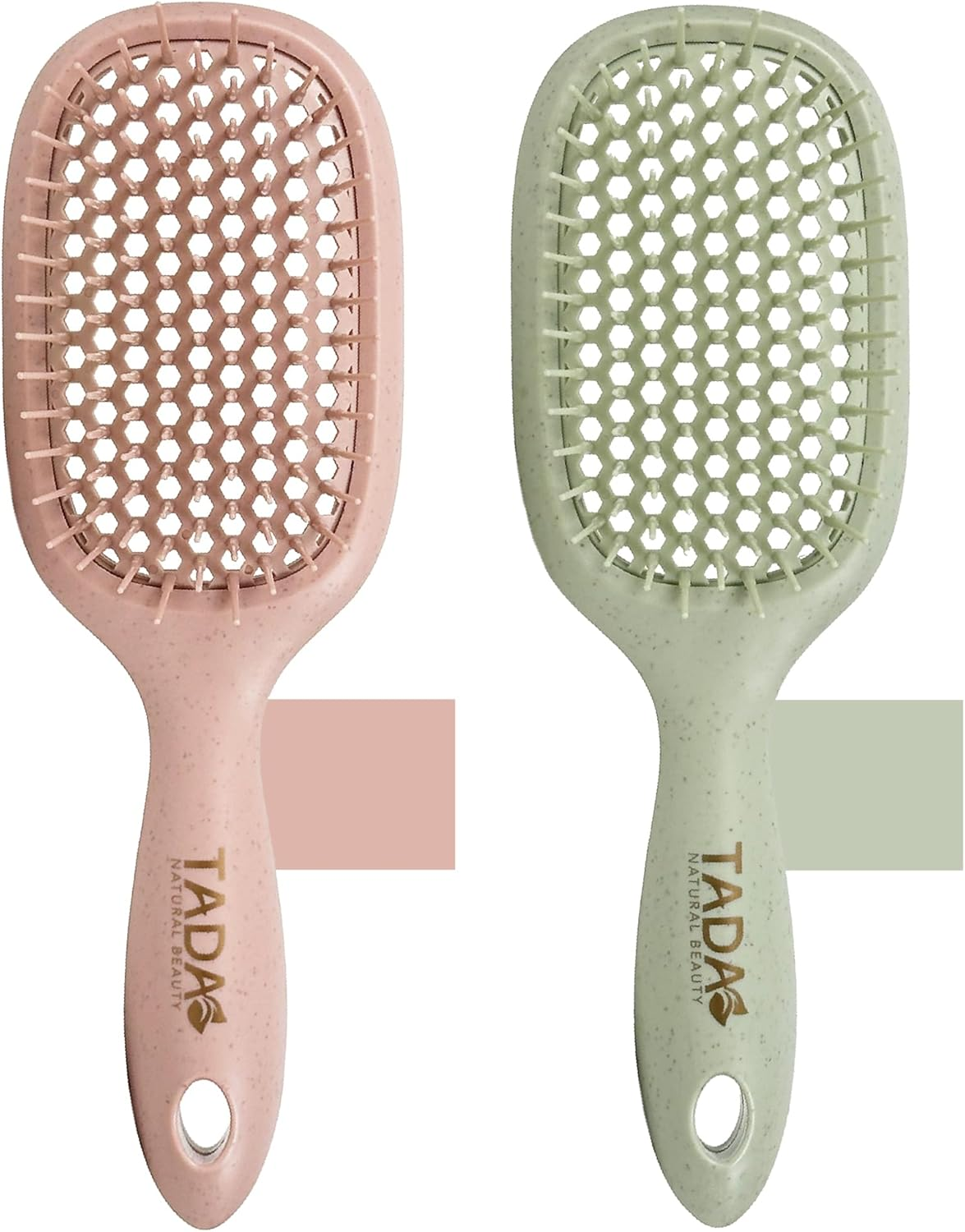 TADA Natural Beauty Hair Brush Detangler for Curly, Thick, Wavy, and Thin Hair - Ventilation Holes for Quick Drying and Styling, Detangler Brush for Women, Men, Kids (4 Colors) (2PK #1)