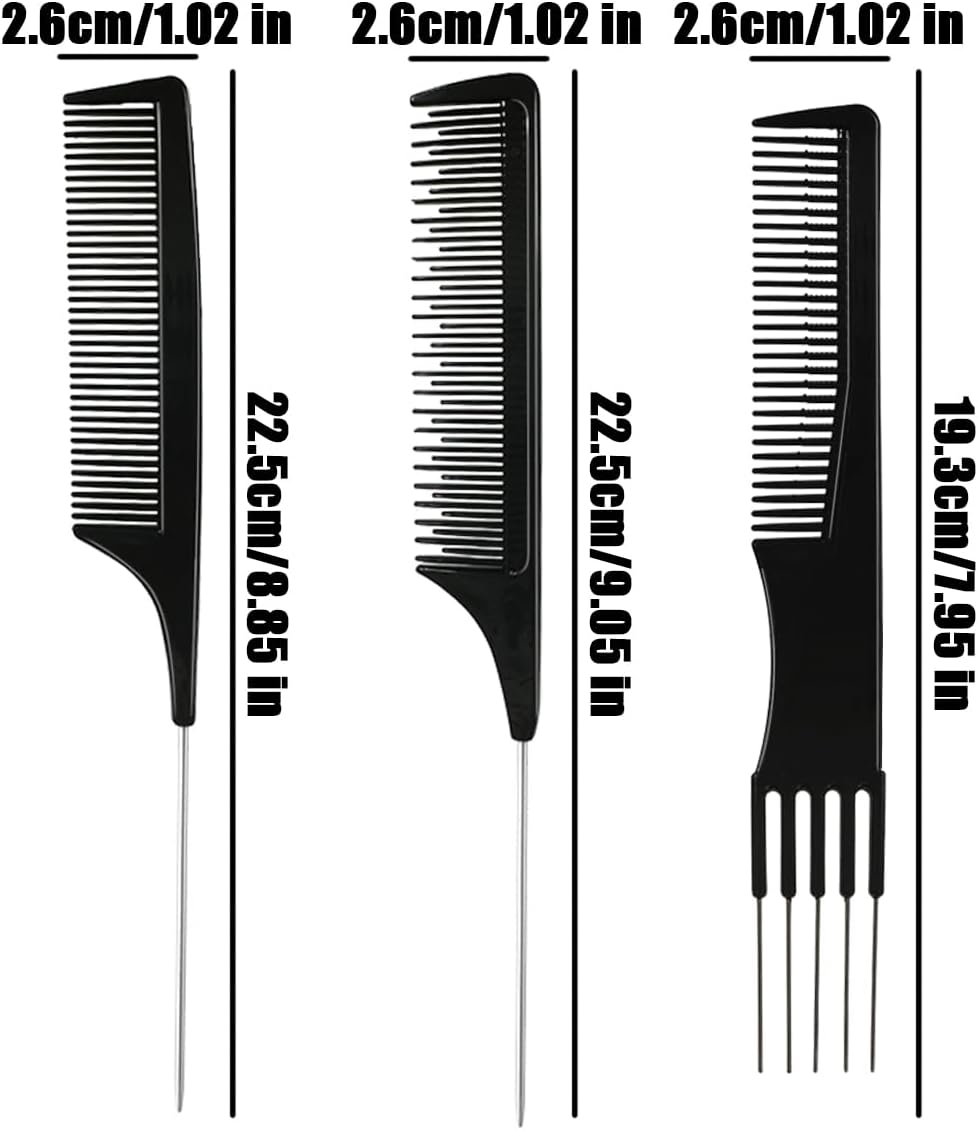 BEZANU Black Rat Tail Combs, 4 PCS Hair Stylists Professional Styling Comb Set for All Hair Types & Styles (3 Kinds) image number 5
