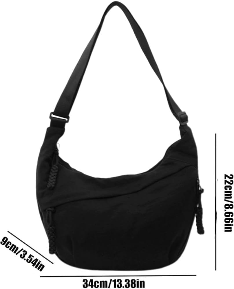 Casual Crescent Hobo Shoulder Bag, Black Canvas, Adjustable Strap image number 4