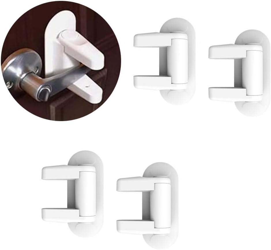 4 Pack Door Lever Lock Child Proof-White Door Locks Design for Kids Safety-Child Proof Doors & Handles 3M Adhesive (No Drilling) and Perfect for Door,Cabinet,Windows,Child-Proof & Pet-Proof image number 6