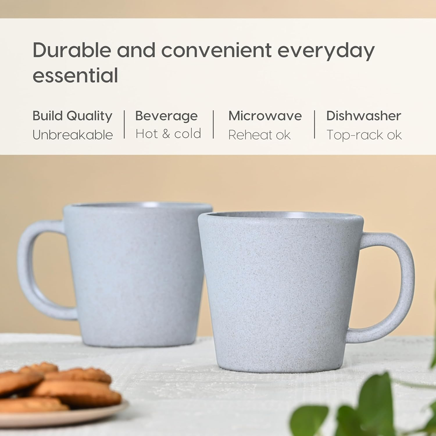 Eha Earth-Friendly Majestic Coffee Mug Set of 2 |12 Oz|Made with Rice Husk & Bamboo Fibers|Microwave Safe|Hot & Cold Coffee Cup, Milk & Tea Cup | Mugs for Coffee Pack of 2 Azure image number 4