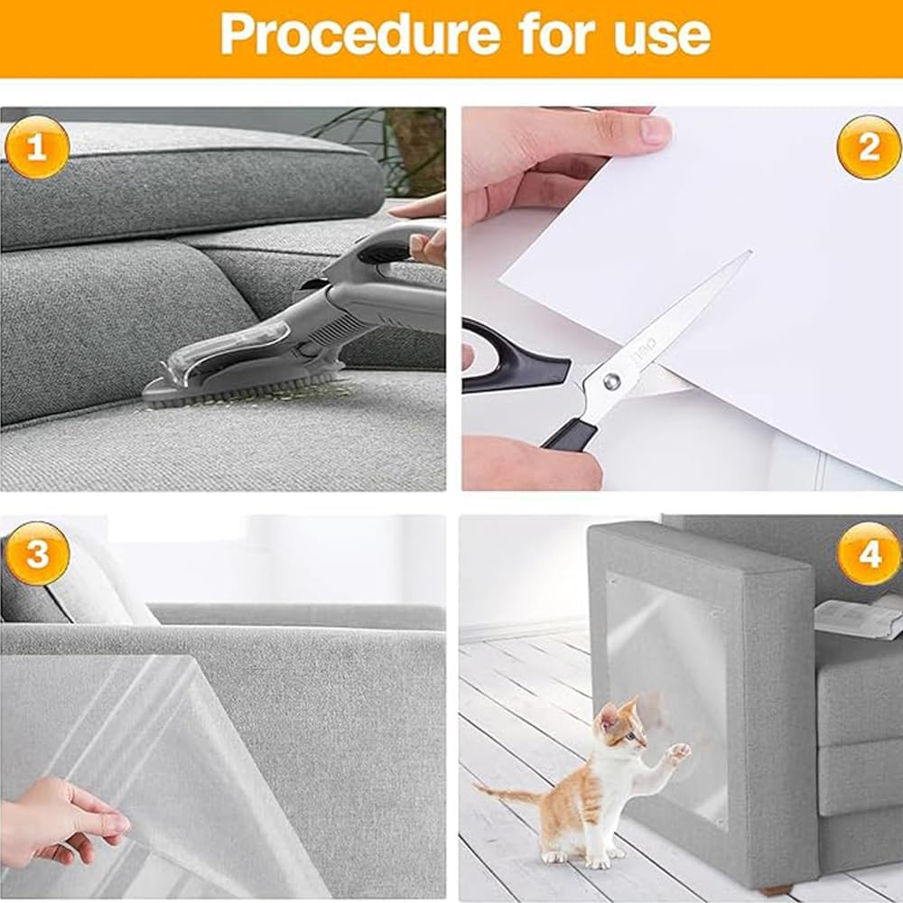 Clear Furniture Protector for Cat Scratching, 12-Pack with 50 Pins, Transparent Shield for Sofas, Doors, Beds image number 3