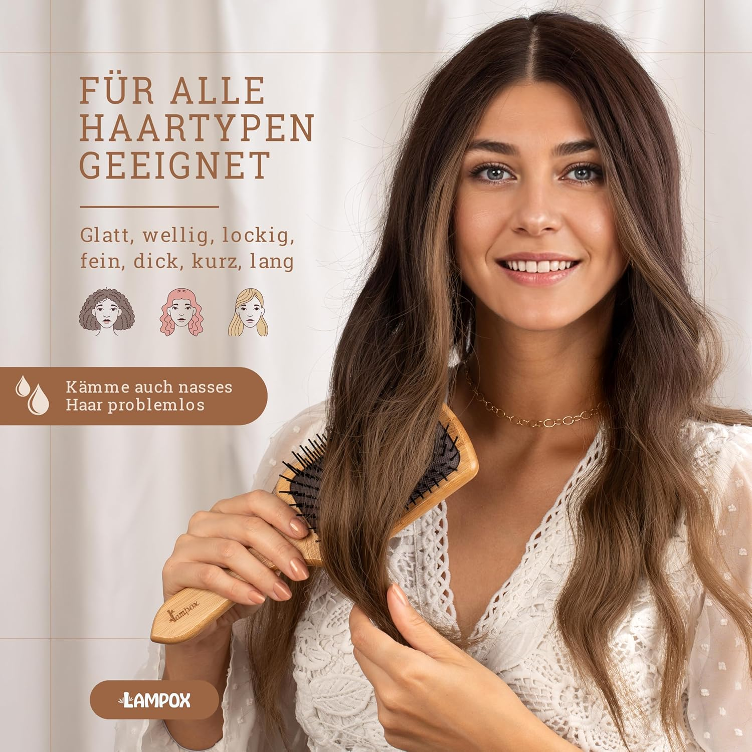 Bamboo Hair Brush, Head Massage Hair Care, Detangling Brush for Long Hair & Curls of Women, Men & Children, Massage Brush for Scalp, Detangler (Rectangular) image number 3