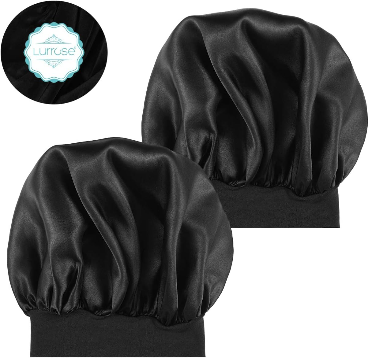 Lurrose 2Pcs Satin Sleep Cap Wide Band Hat Elastic Head Cover Natural Hair Bonnet Hair Cover for Sleeping Night Cap image number 3