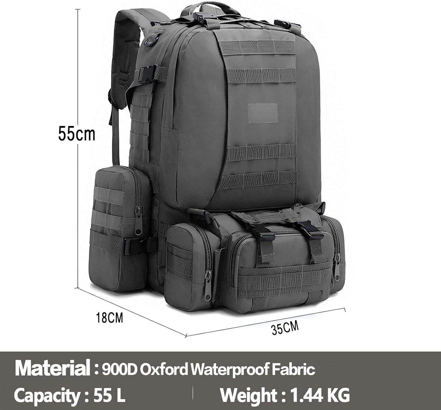 RAPIDSKY 55L Tactical Backpack, Expandable Pack &ndash; Water-Resistant Hiking Assault Pack with MOLLE System, 1-3 Day Storage Capacity for Cycling, Camping, Hunting & Outdoor Adventures - Camel image number 5