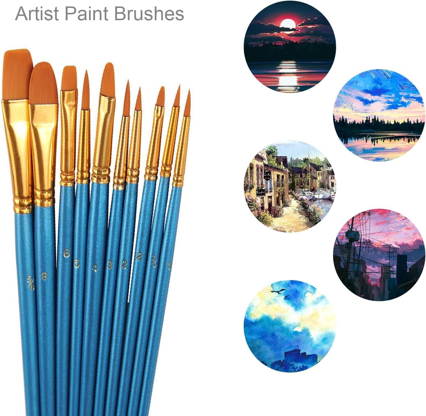 SLLINQKX Paint Brushes Set, 2 Pack 20 Pcs round Pointed Tip Paintbrushes Nylon Hair Artist Acrylic Paint Brushes for Acrylic Oil Watercolor, Face Nail Art, Miniature Detailing & Rock Painting, Blue image number 4