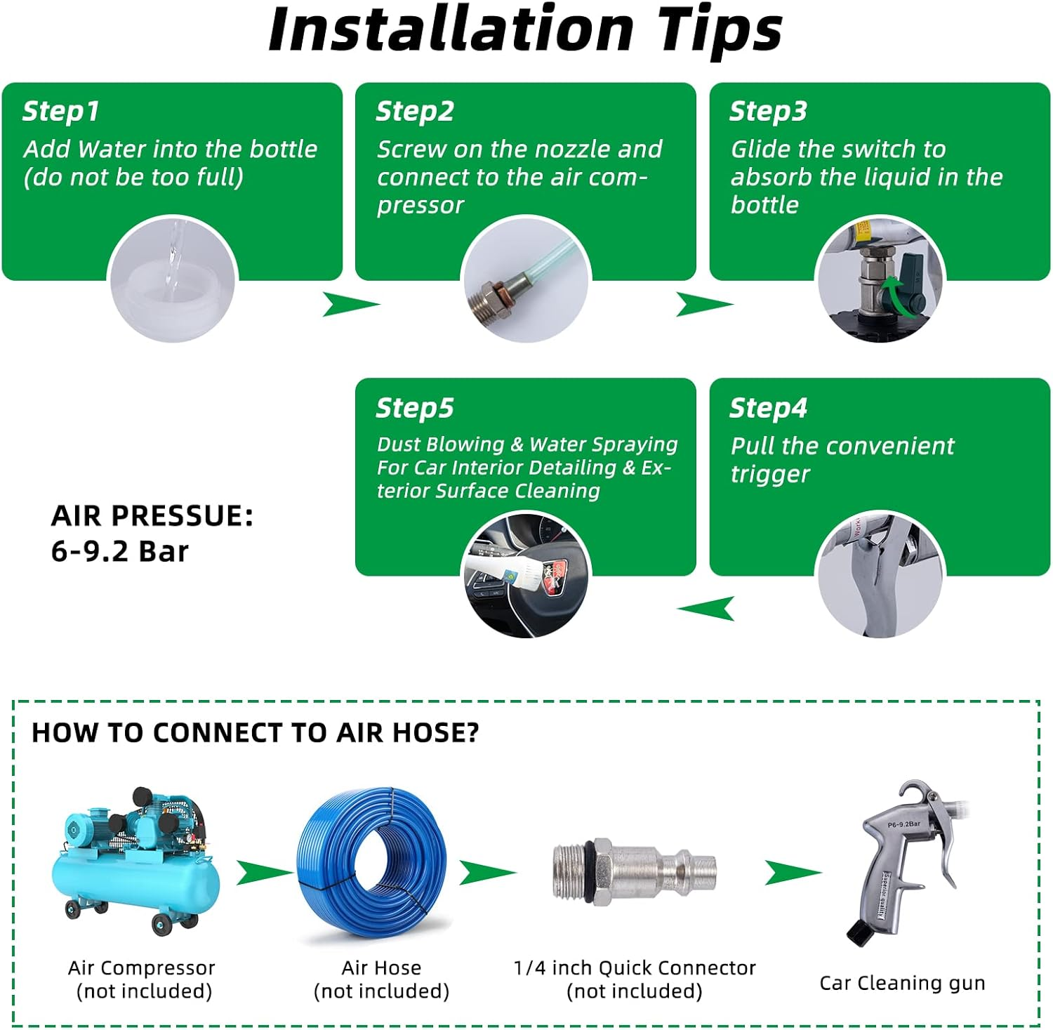 GOCCIDA 8 Car Cleaning Kit, Car Detailing Kit Cleaning Works with Air Compressor (Sponge Cloth + 5 X Brush Tips + Replacement Hose) 8 Parts Car Cleaning Kit image number 3