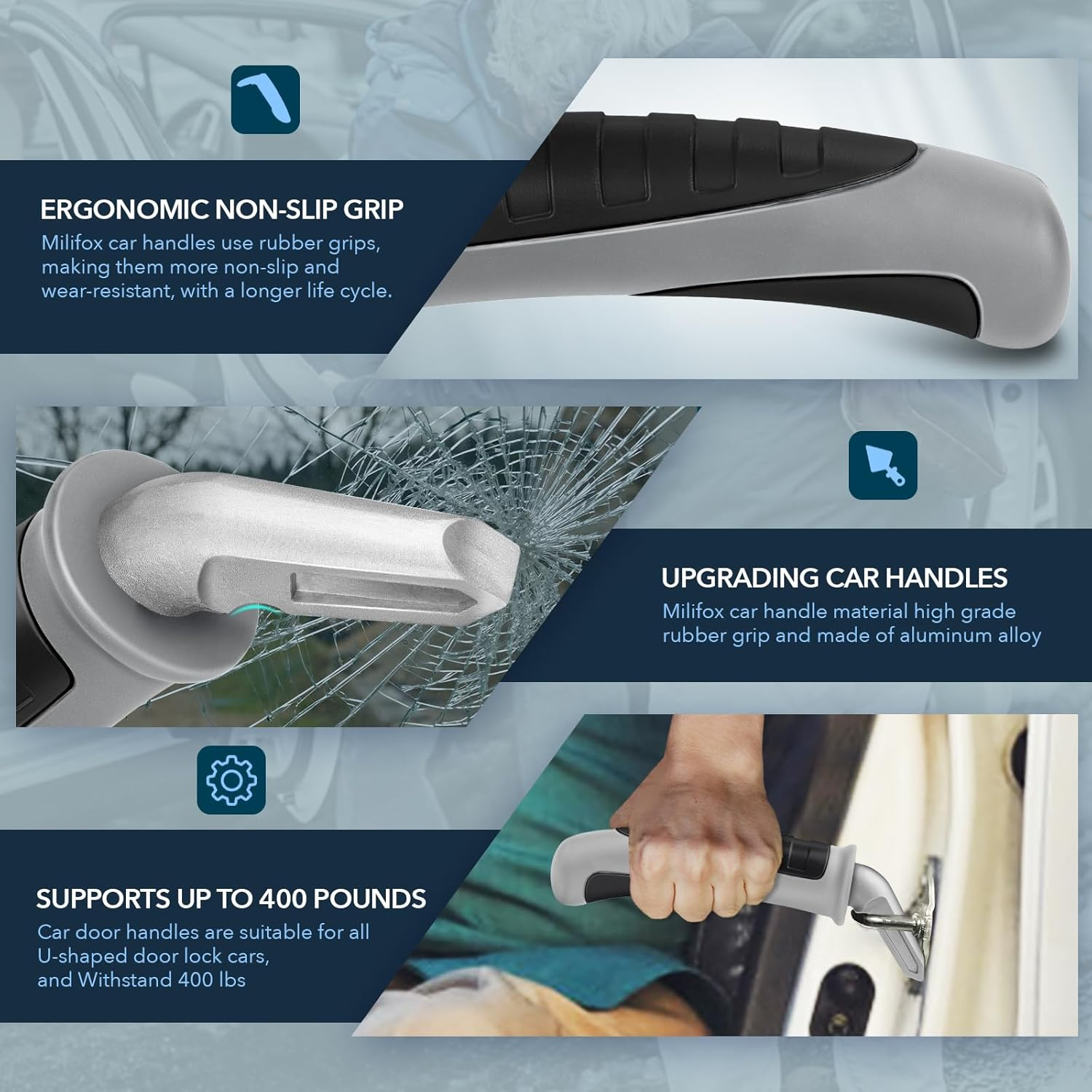 Milifox Car Assist Handle for Elderly PVC Portable Vehicle Door Grab Handle with Window Breaker Aids in Entering and Exiting Vehicles Two-Tone Design