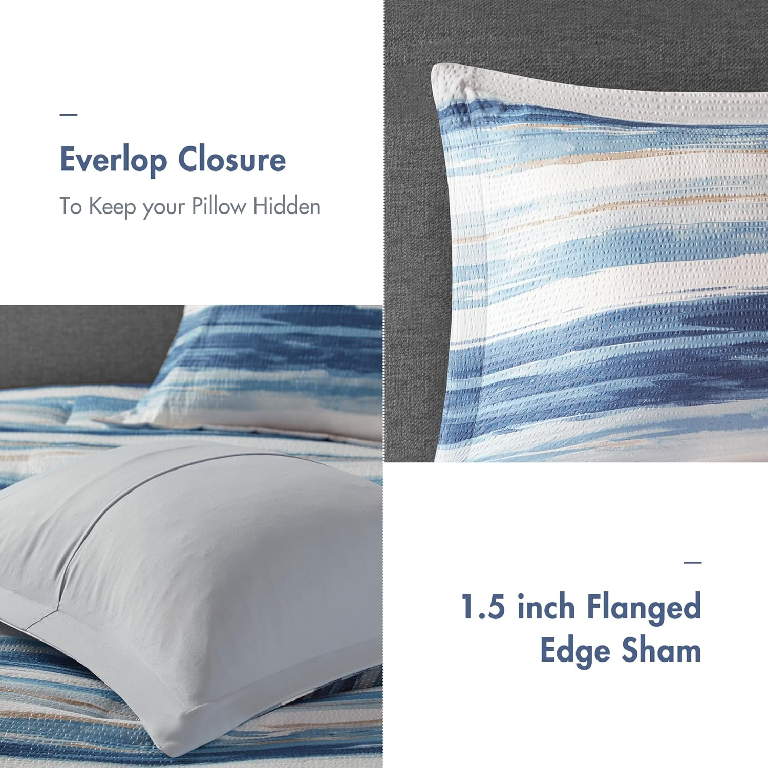 Madison Park Marina Comforter Quilt Combo Set - Modern Luxury Design, All Season down Alternative Bedding, Matching Shams, Decorative Pillows, King/Cal King(104"X92") Seersucker Blue 8 Piece image number 6