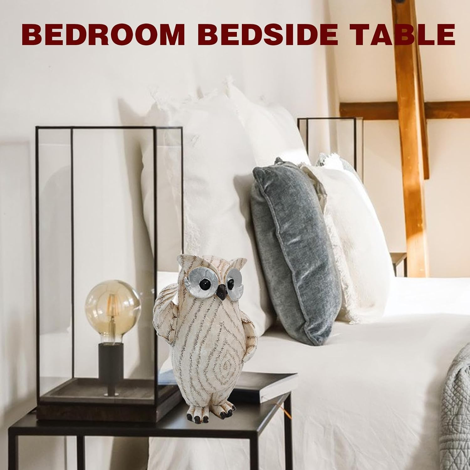 Decorative Owl Figurine, Owl Statue for Home Decor Accents, White Resin with Spiral Pattern, Boho Home Decor Ornament for Shelves Bookcase TV Cabinet and Entryway (Small) image number 2