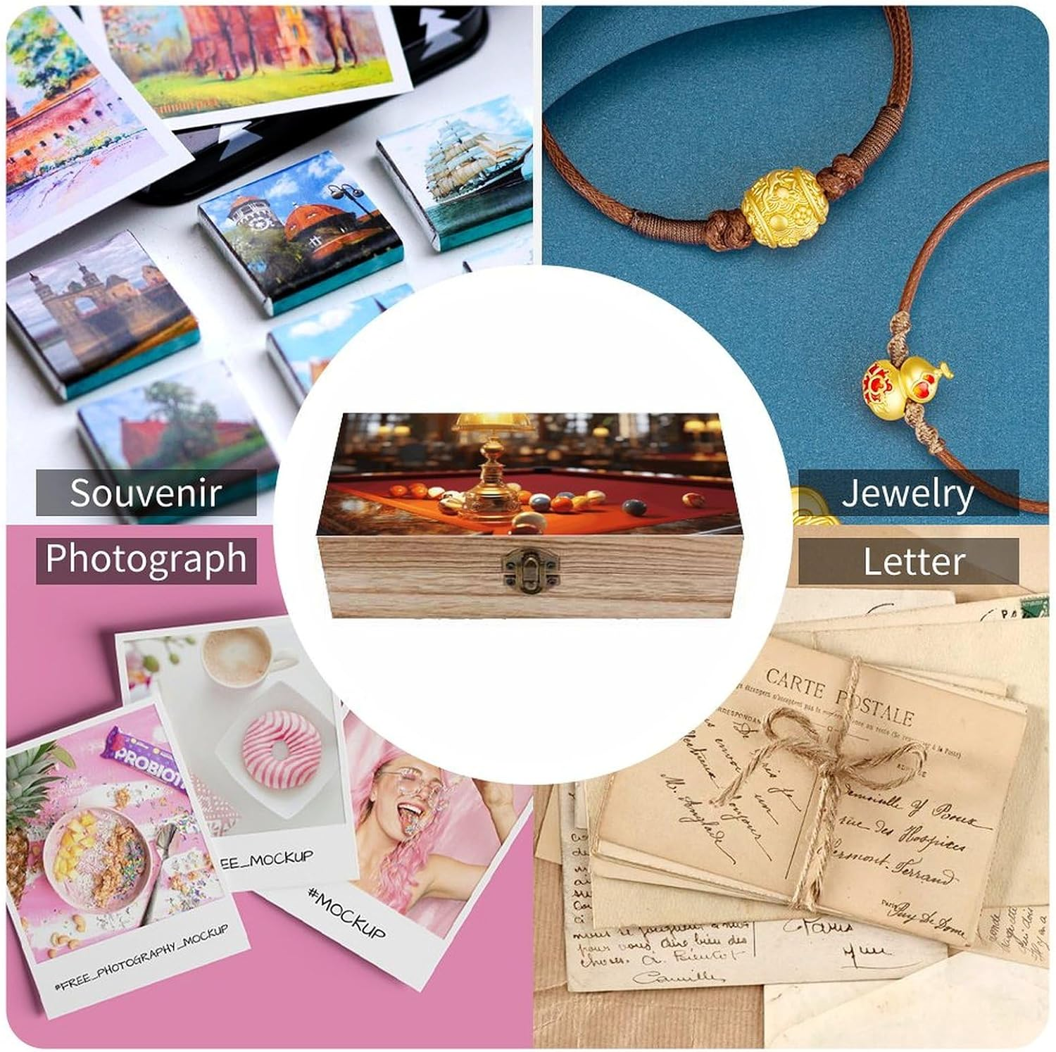 Billiards Wooden Box Wood Wedding Keepsake Boxes with Lids Small Decorative Boxes Lightweight Wooden Memory Storage Box for Crafts Keepsakes Jewelry Photo Letter Storage