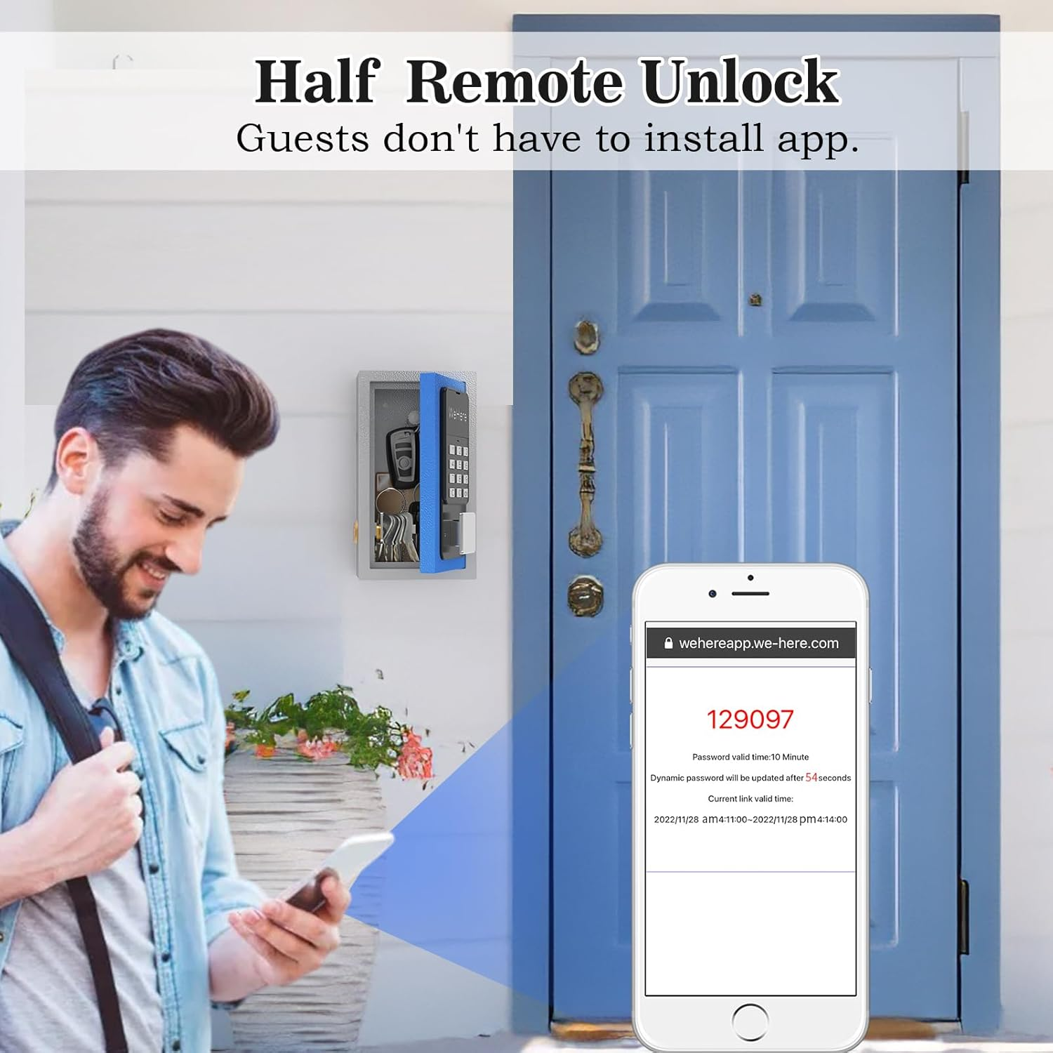 Key Lock Box Wall Mount, Half Remote Unlock Smart Lockbox for House Key, Key Safe Security Storage, Otp/App/Permanent Password Unlock for Outside, Realtors, Apartments, Garage, Store image number 2
