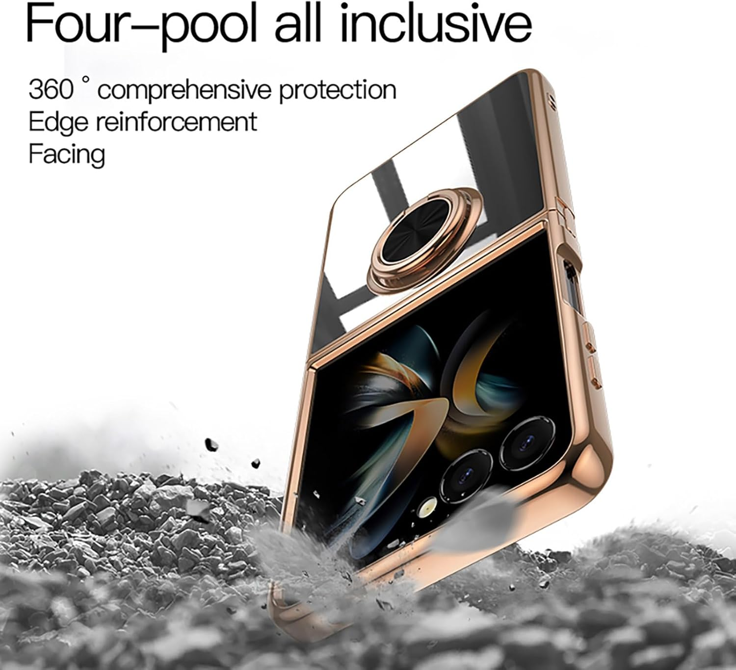 ILING Case for Samsung Galaxy Z Flip 7 5G (Z Flip7 5G) with 360 Degree Ring Stand, Luxury Galvanised Gold Trim, Soft TPU Silicone, Shockproof Protective Case, Ultra Thin Women'S Mobile Phone Case image number 4