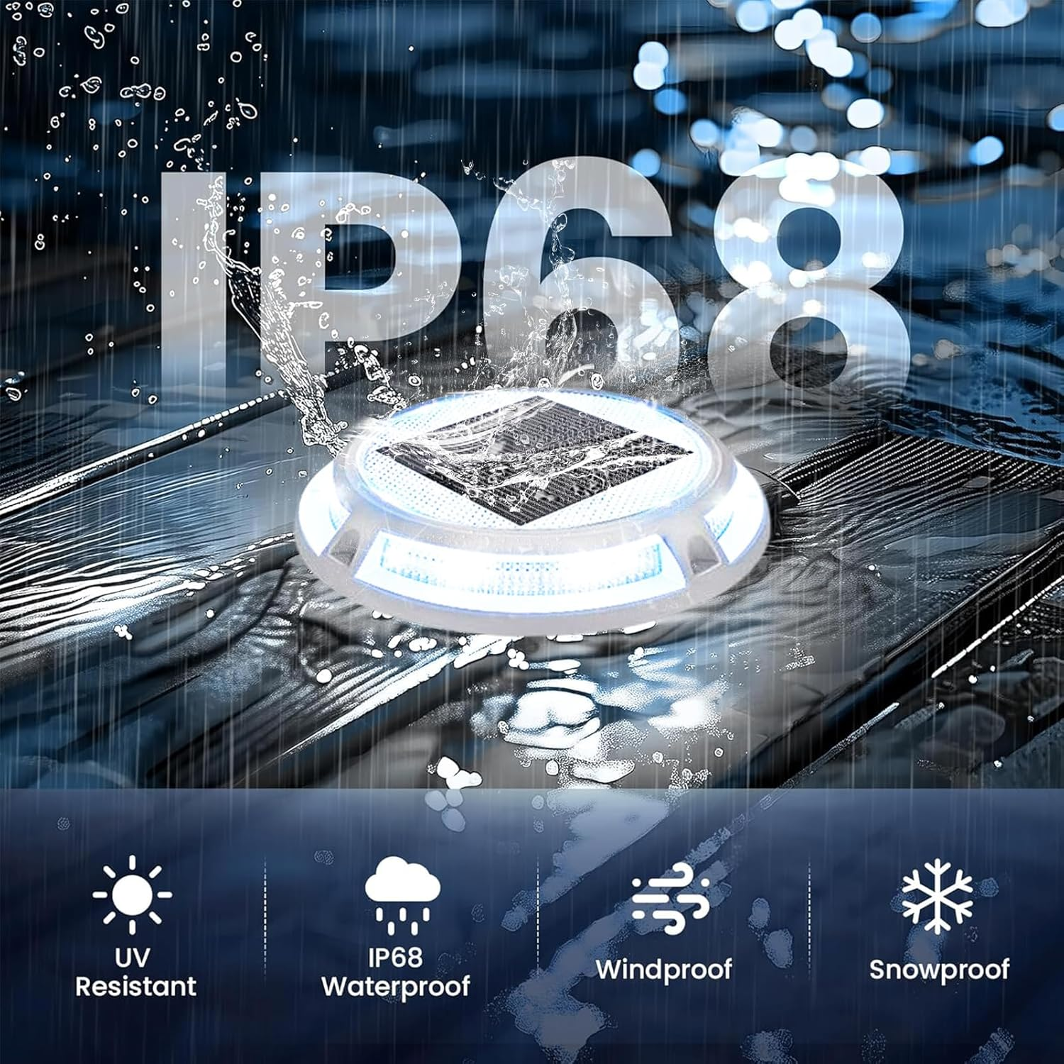 XIULIUU Solar Deck Lights, 4 Pack Solar Powered Driveway Lights, IP68 Waterproof, Outdoor Warning Dock Lights for Step Sidewalk Stair Garden Pathway Walkway Yard (Blue/White) image number 3