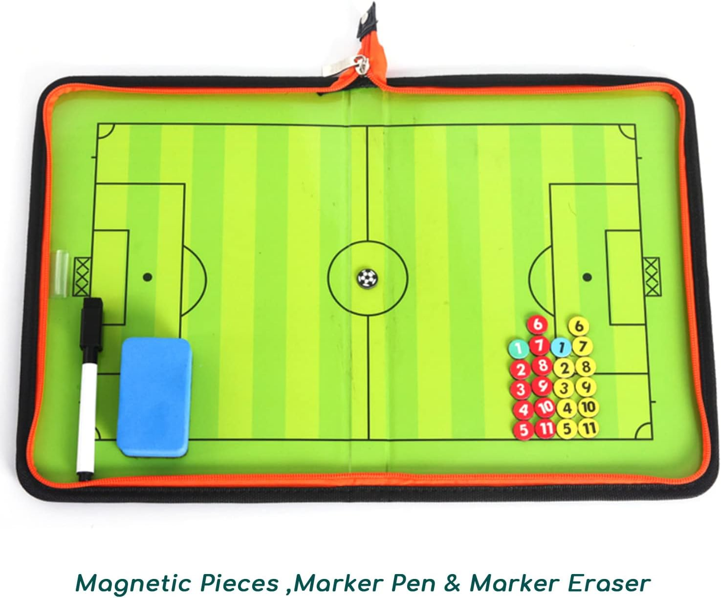 Foldable Soccer Coaching Board Set with Magnetic Number Pieces, Marker Pen, Marker Eraser, Football Full Court Zipper Design Color Strategy Board Training Aid image number 5