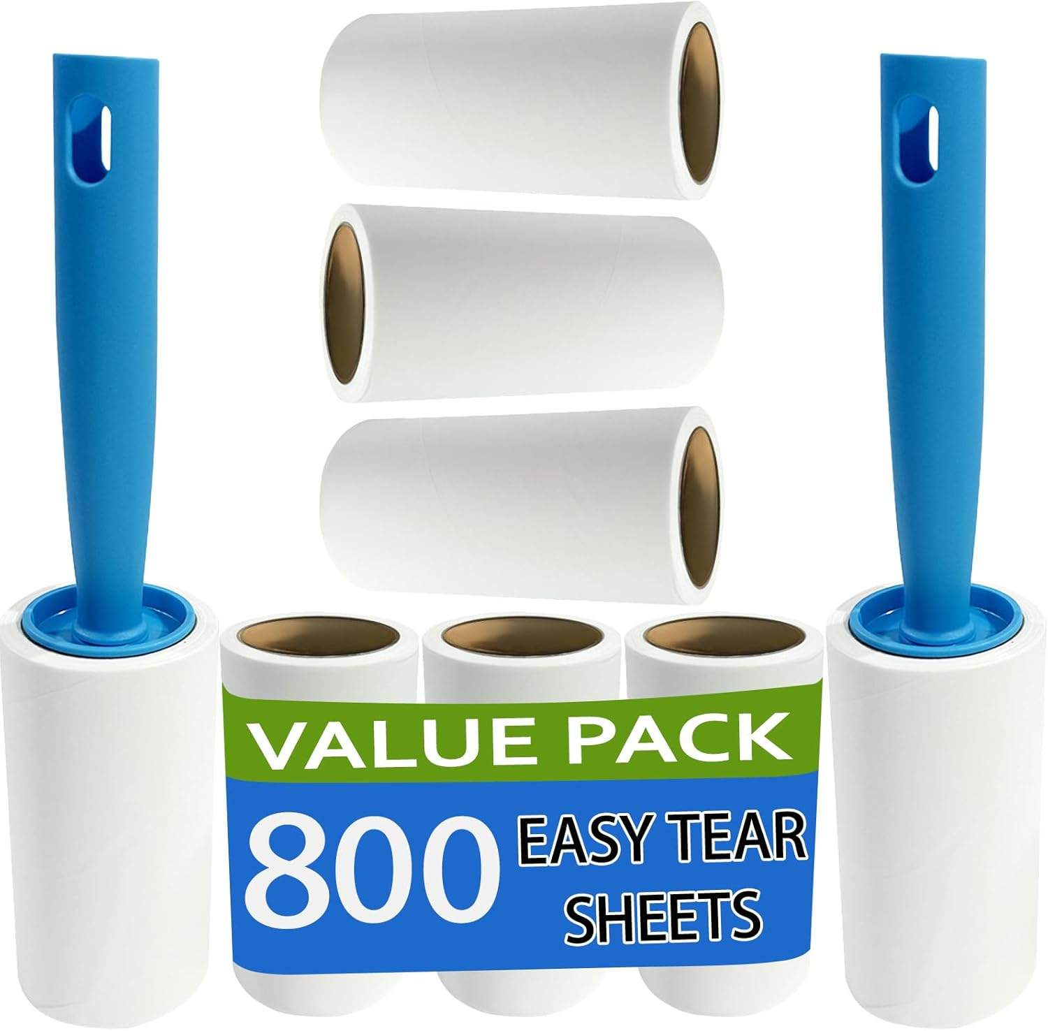 Lint Rollers for Pet Hair, Extra Sticky Roller 800 Sheets, Lint Remover for Couch, Clothes Furniture and Carpet Dog Hair Remover Cat Hair, Animal Fur, Fuzz. 8 Large Rollers + 2 Reusable Handles image number 2