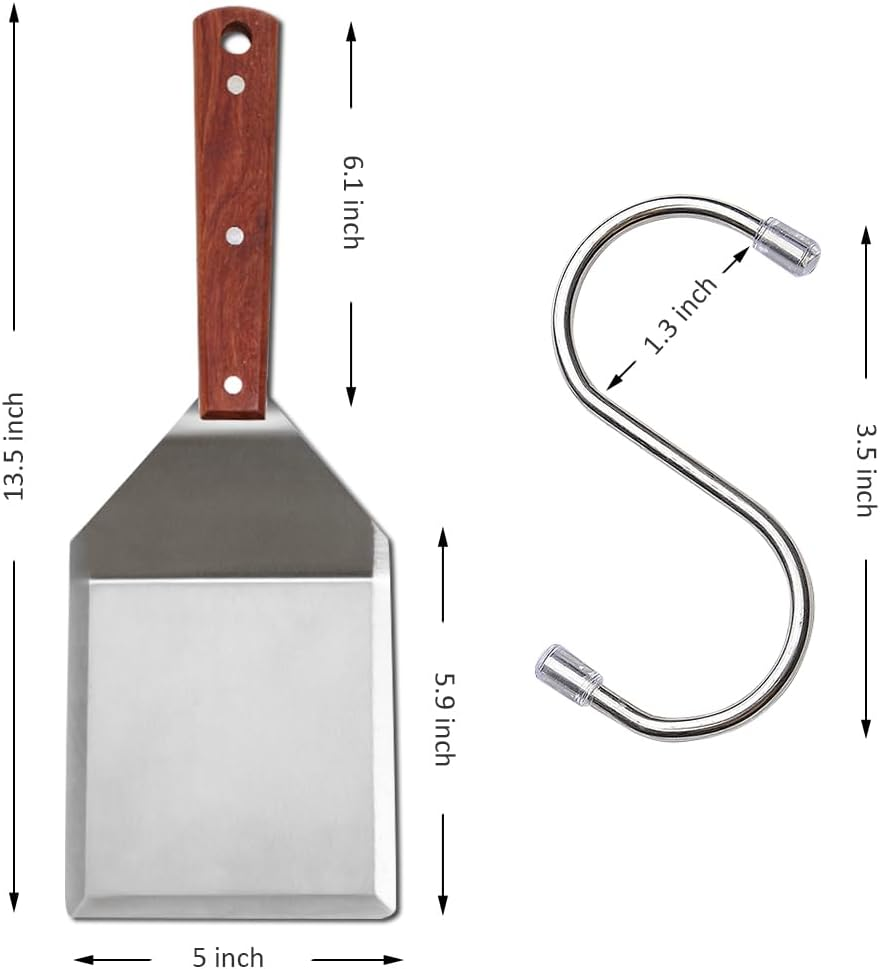 Stainless Steel Griddle Hamburger Spatula with Strong Wooden Handle, 13.5 X 5 Inches, Heavy Spatula Turner with Hook, Great for Pancake Flipper, Fish, Eggs, Burgers, Omelet and More image number 5