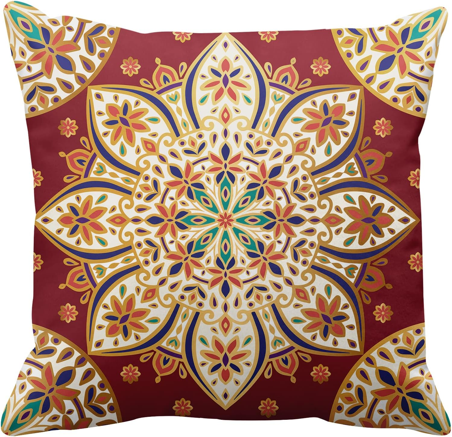 Britimes Throw Pillow Covers, Red Mandala Ethnic Flower Home Decor Set of 4 Pillow Cases, 18 X 18 Inches Sofa Cushion Couch Sofa Pillowcases Decorative image number 6