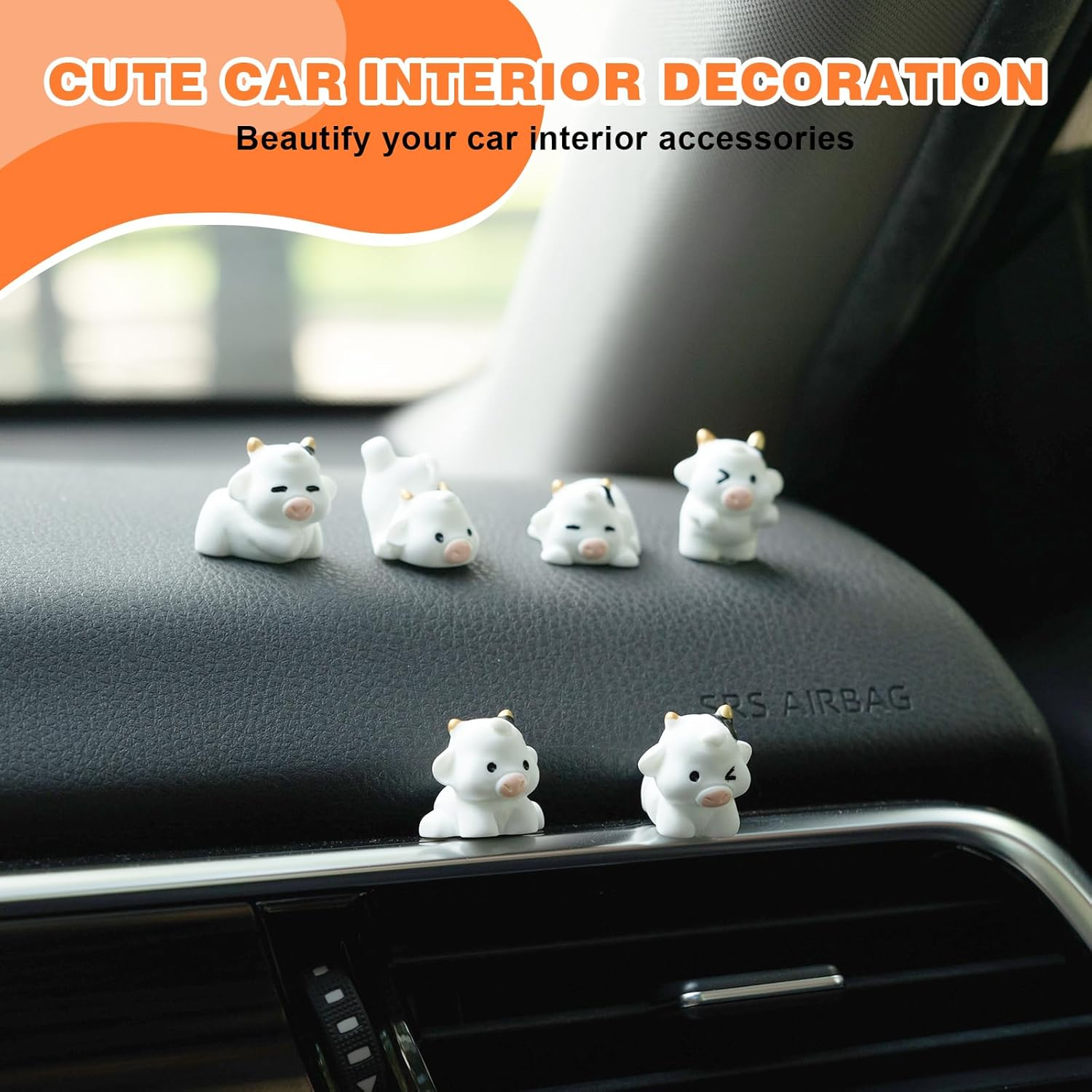Cute Cow Car Dashboard Decor - 6PCS Cute Cow Dash Decorations for Home Office