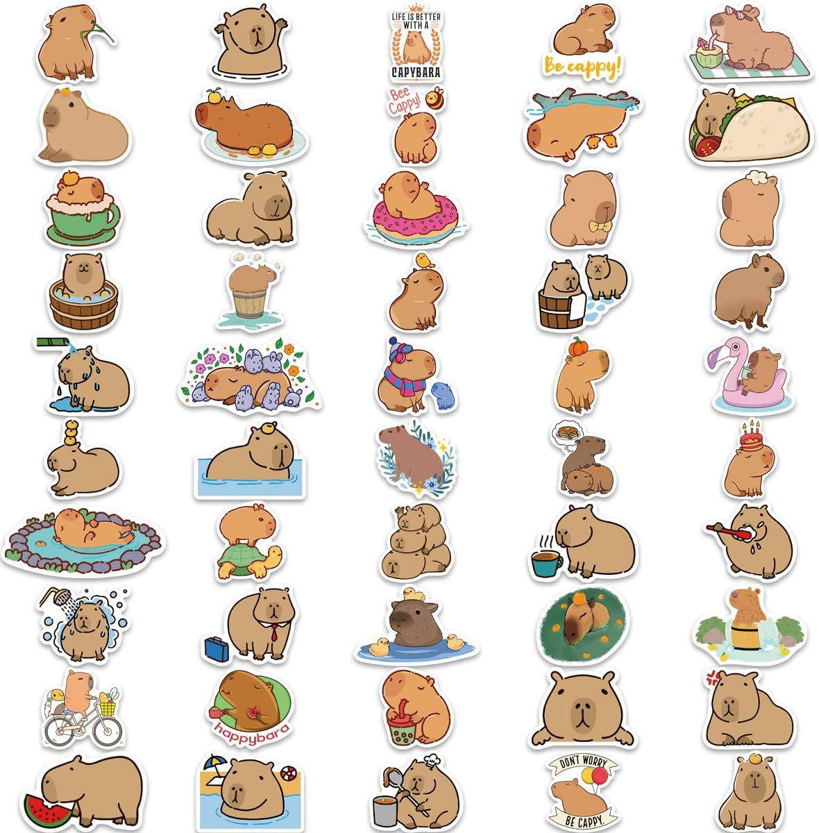 Capybara Stickers,100 PCS Capybara Graffiti Vinyl Waterproof Decals for Water Bottles Computer Bicycle Skateboard Luggage Phone Pad Laptop Kids Teens Stickers Pack
