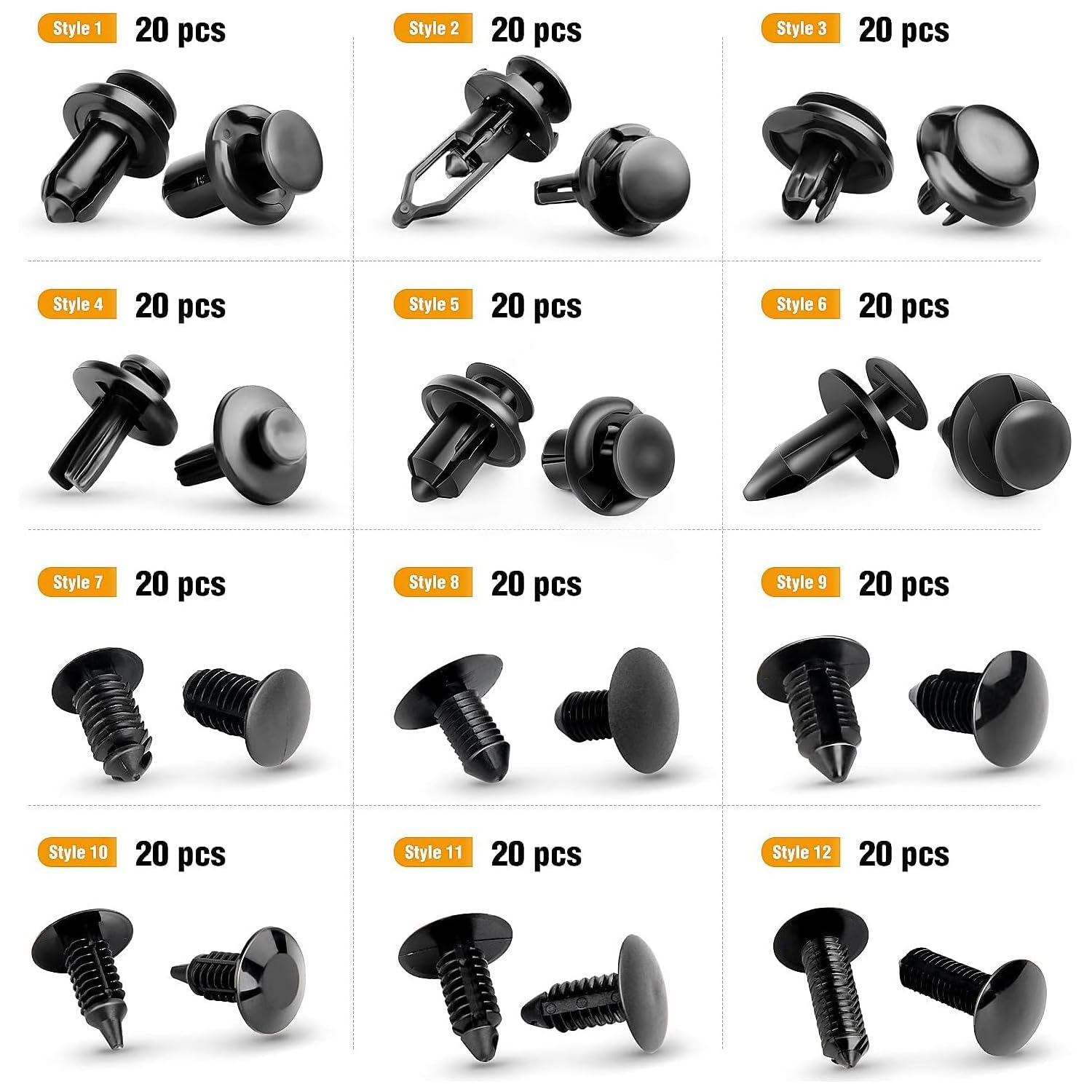 240PCS Bumper Retainer Clips Car Plastic Rivets Fasteners Push Retainer Kit Most Popular Sizes Auto Push Pin Rivets Set -Door Trim Panel Fender Clips for GM Ford Toyota Honda image number 1