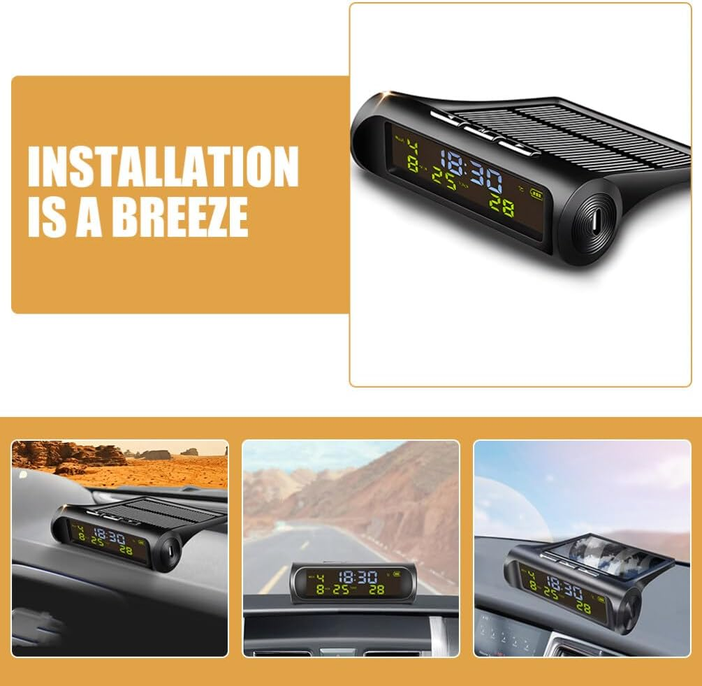 Iplusmile Car Digital LCD Clock, Solar Powered Portable Auto Truck Dashboard Clock with Time Date Temperature LCD Display, Luminous Auto 3-In-1 Digital Car Watch image number 1