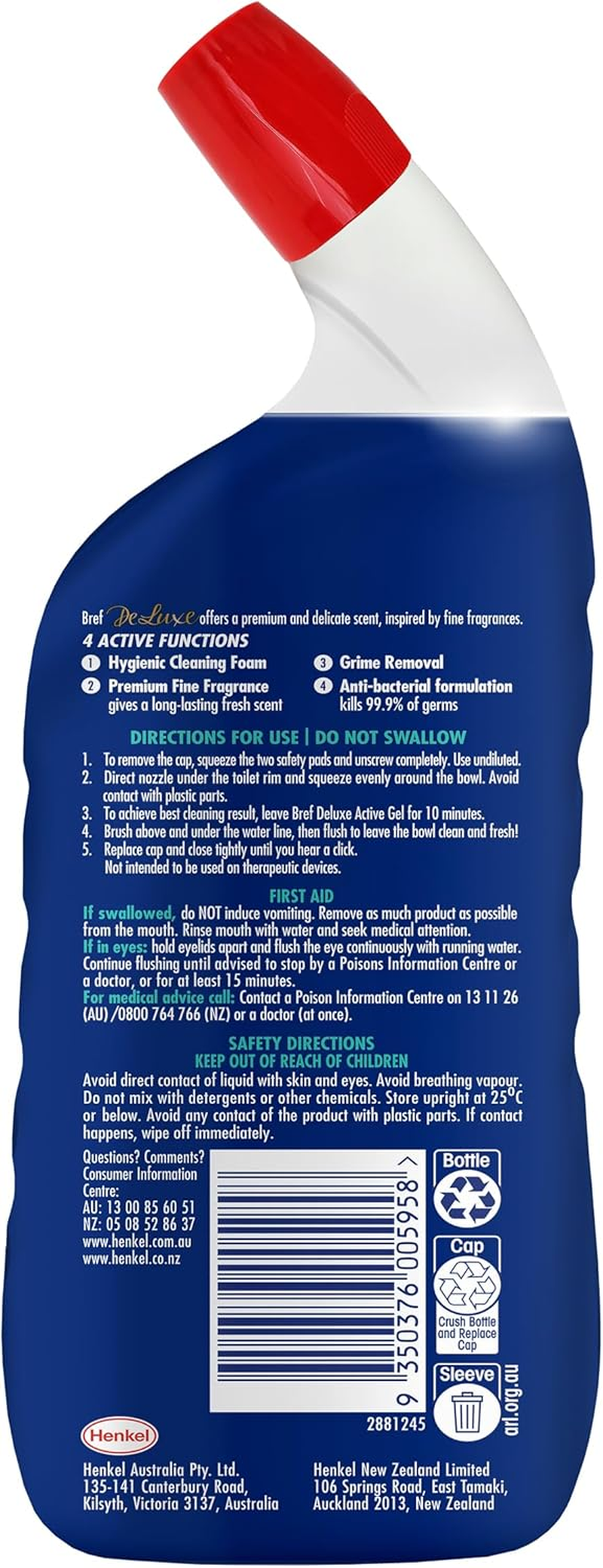 Bref Deluxe Active Gel Lovely Jasmine Toilet Cleaner 600Ml