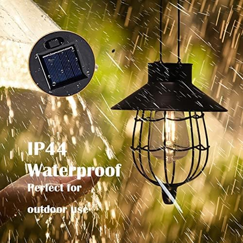 Yakii 2 Pack Solar Lantern Hanging Outdoor Metal Solar Lamp Waterproof with Warm White Light Decorate for Yard Garden Pathway Patio Porch Decor (Black) - Black image number 6