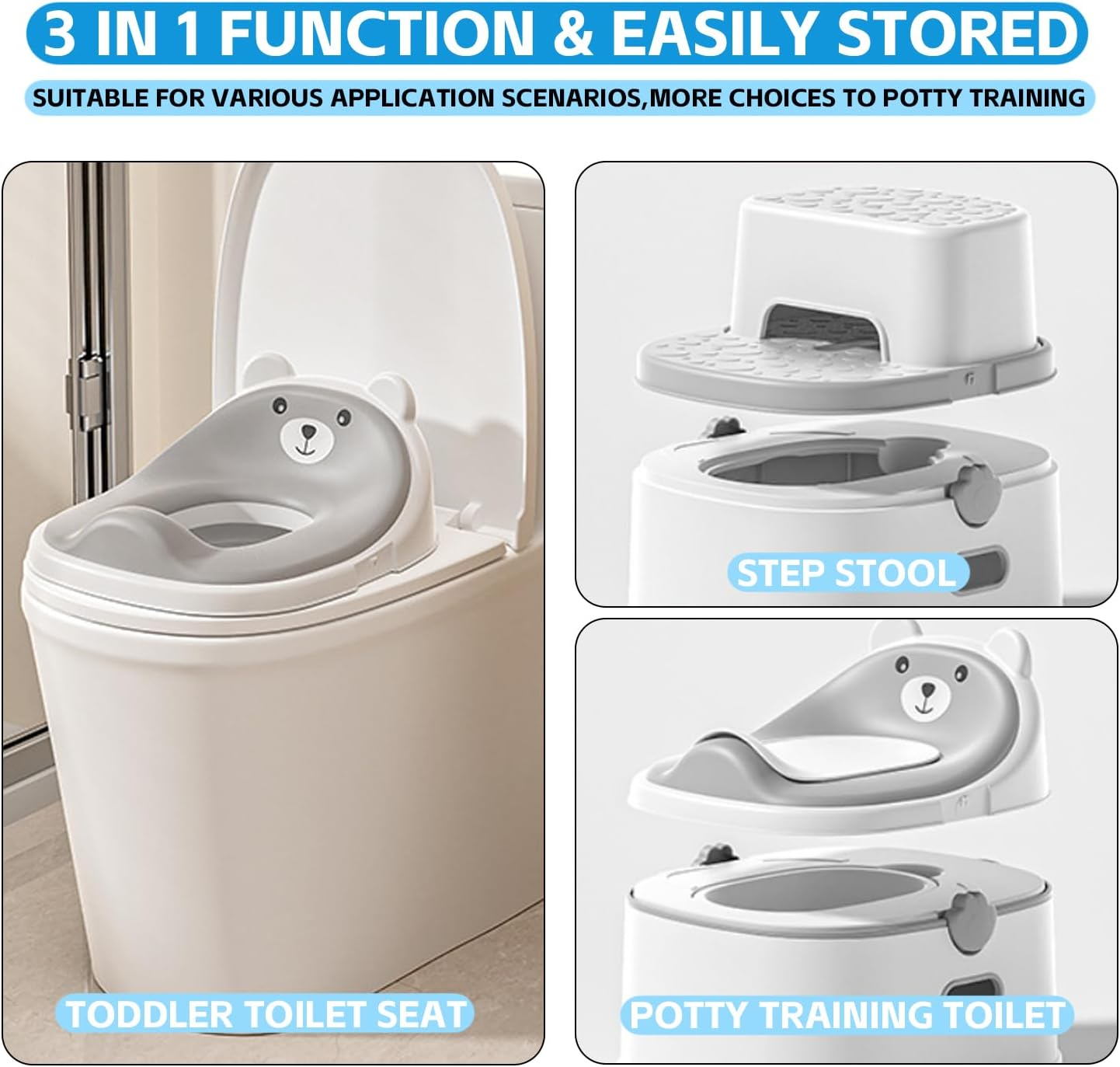 3-In-1 Kids Potty Training Seat, Bear Design Toddler Toilet with Step Stool & Removable Potty Chair, Non-Slip, Splash Guard, Easy to Clean image number 1