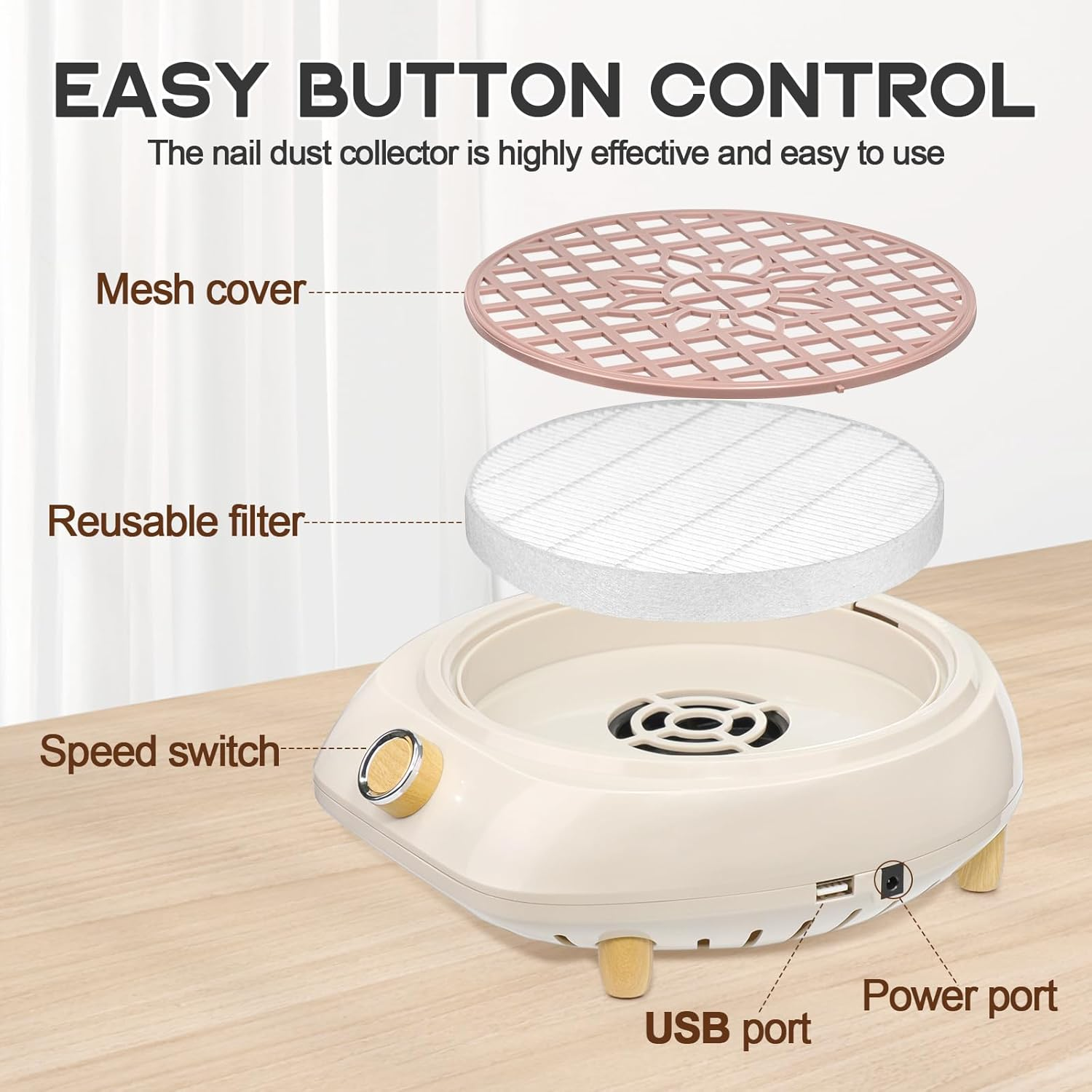 Nail Dust Collector with Reusable Filter, Electric Dust Suction Machine Manicure Pedicure Tool for Acrylic Gel Nail Polishing Nail Salon & Home Use image number 3