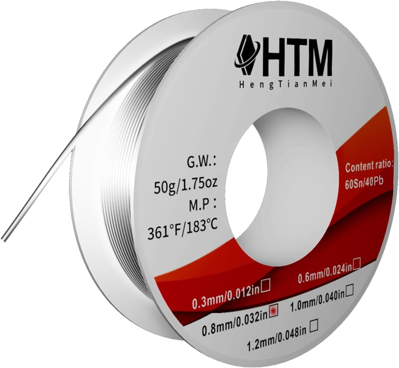 HTM 60/40 Rosin Core Solder Wire (0.8Mm 50G) for Electronics Soldering - Sn60-Pb40 Alloy, 1.8% Flux, 183&deg;C Melt image number 6