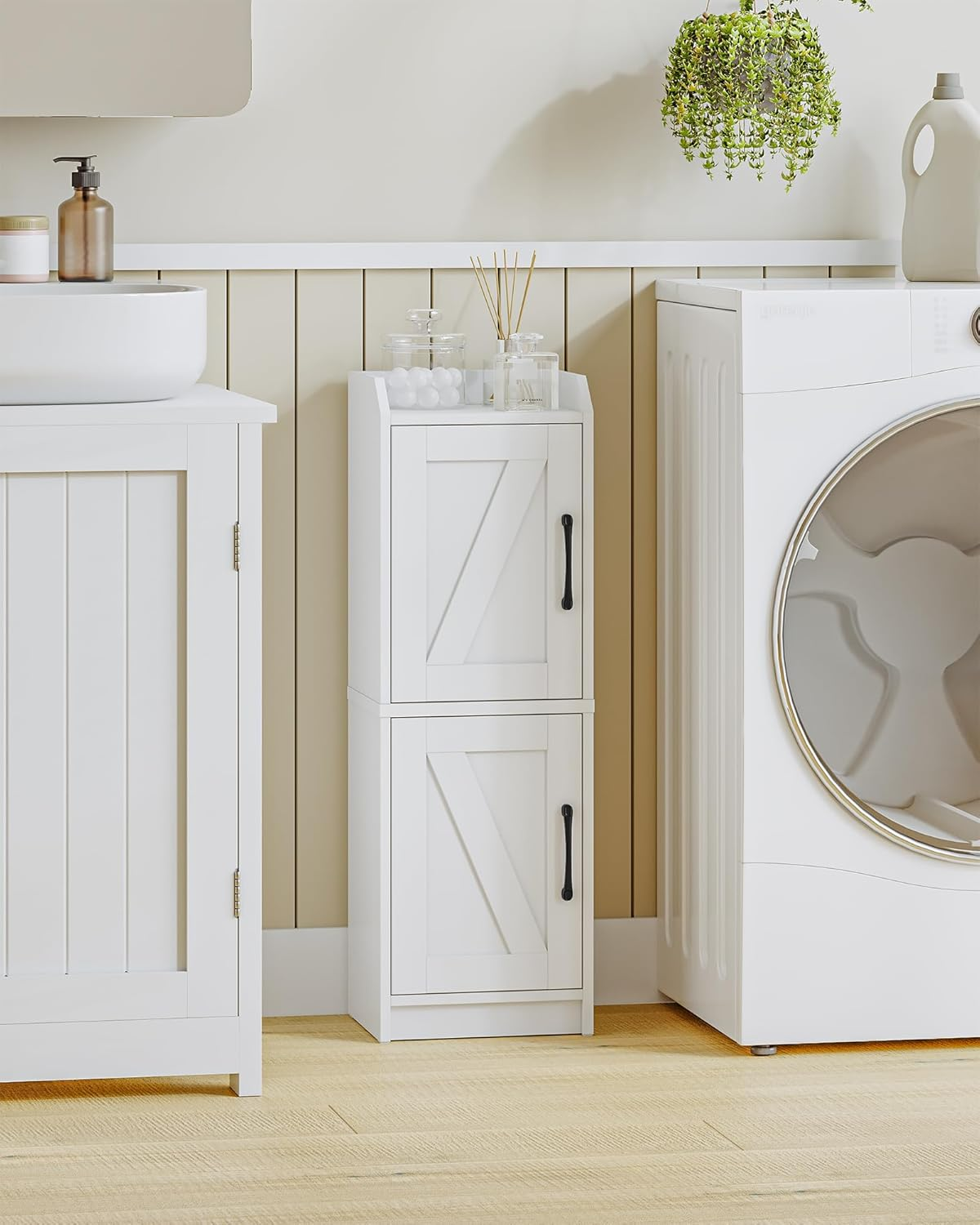 Hzuaneri Bathroom Storage Cabinet, Small Corner Floor Cabinet with Door and Shelves, Narrow Bathroom Organizer and Paper Storage with Adjustable Shelves, for Small Spaces, White BC27113X image number 4