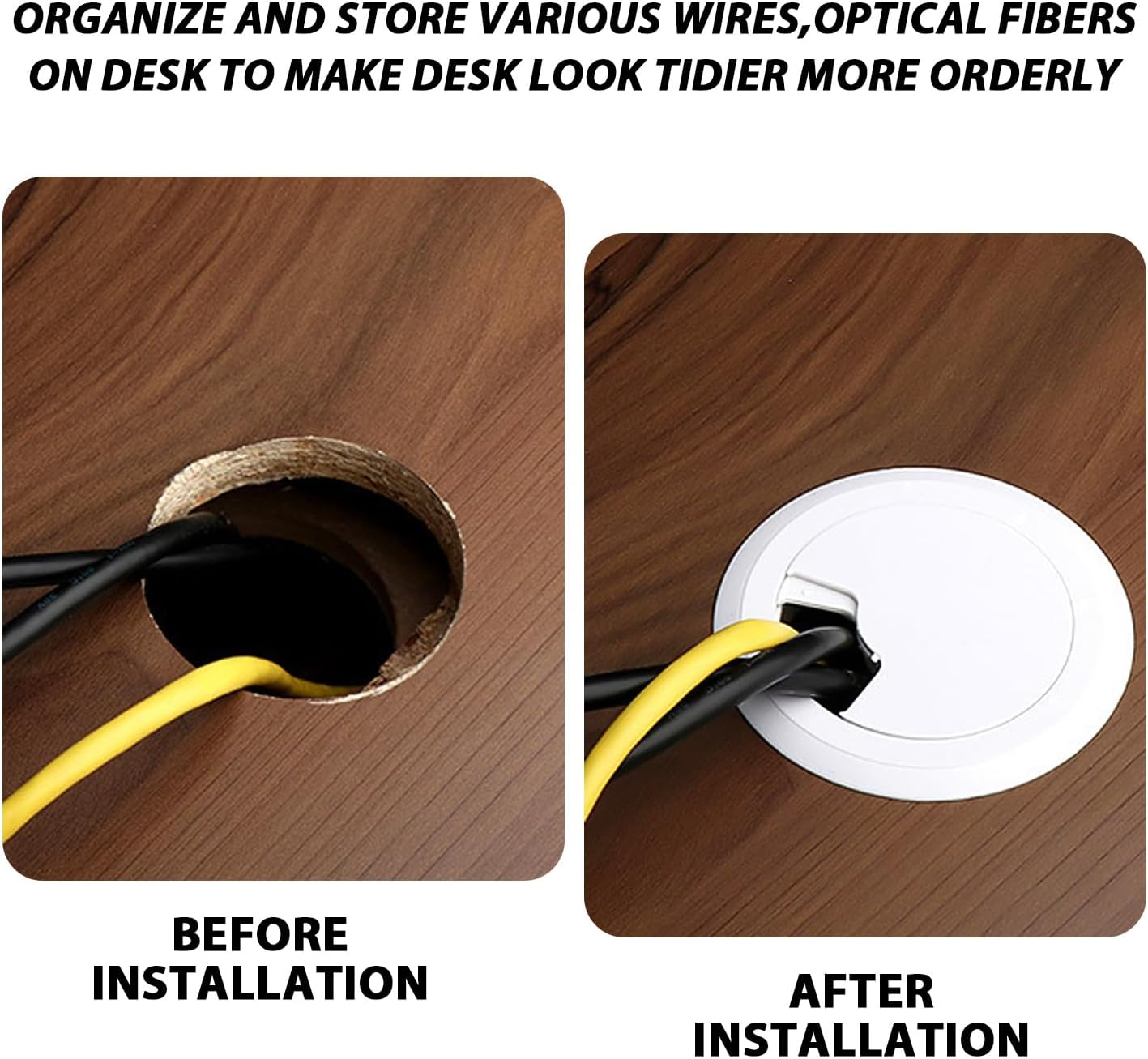 Pack of 2 White 80 Mm Washers for Desk, Cut Out Cable Management Box, Plastic Cable Grommet, Cable Holes for Computer Desk, Suitable for Organising Cables