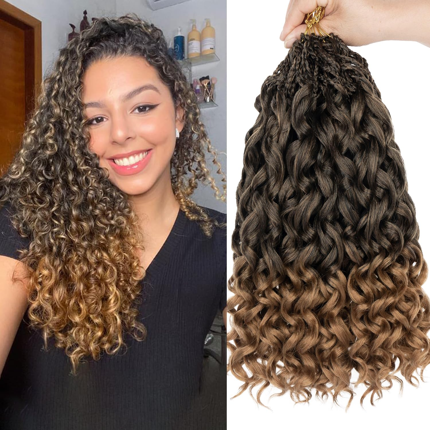 Mscat Gogo Curl Crochet Hair 18 Inch 8 Packs Black Ocean Wave Crochet Hair Pre Looped Deep Twist Goddess Box Braids Short Curly Water Wave Synthetic Braiding Hair for Women Girls Kids (8 Packs, 1B#)