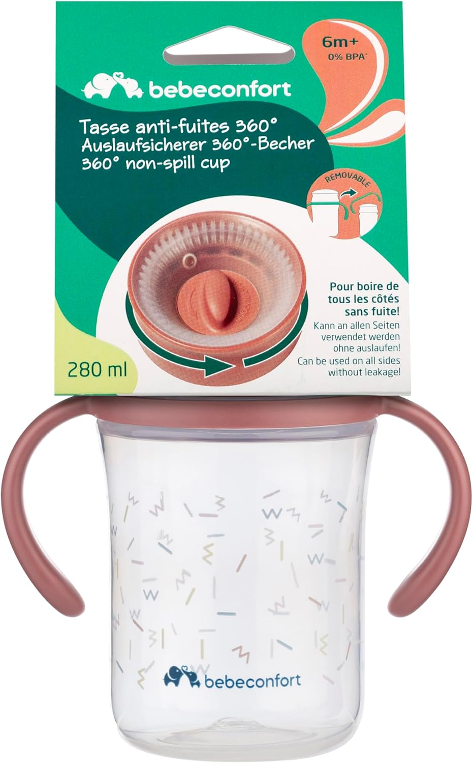 Bebeconfort Anti-Leak 360&deg; Training Cup - 280Ml, No-Spill Design, 360&deg; Drinking Valve, Rotating & Removable Handles, Dishwasher Safe, Hygienic Cap image number 6