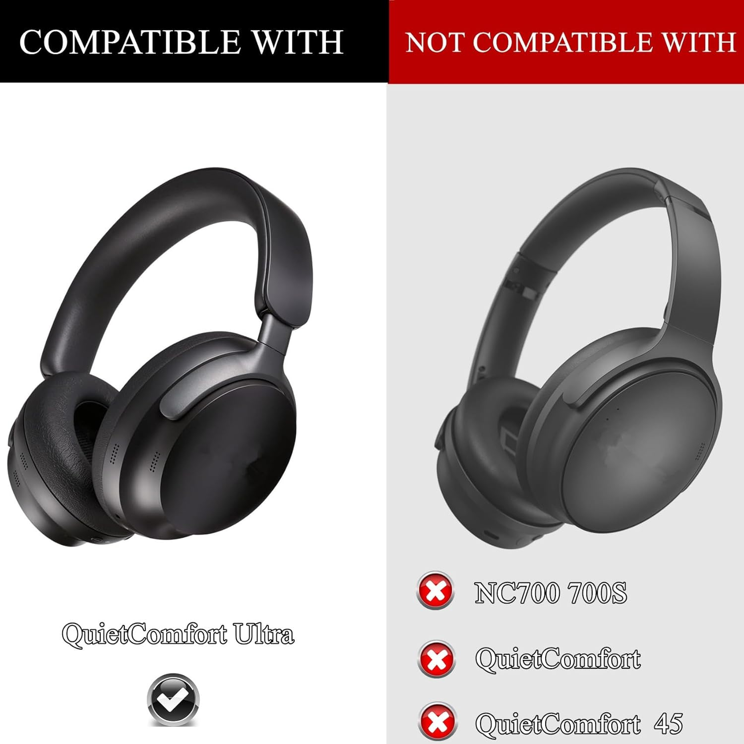 Earpads Replacement Headband Compatible with Bose Quietcomfort Ultra Wireless Headphones QC Ultra Headband Easy DIY Installation,Protein Leather Parts (Black) - Black image number 6