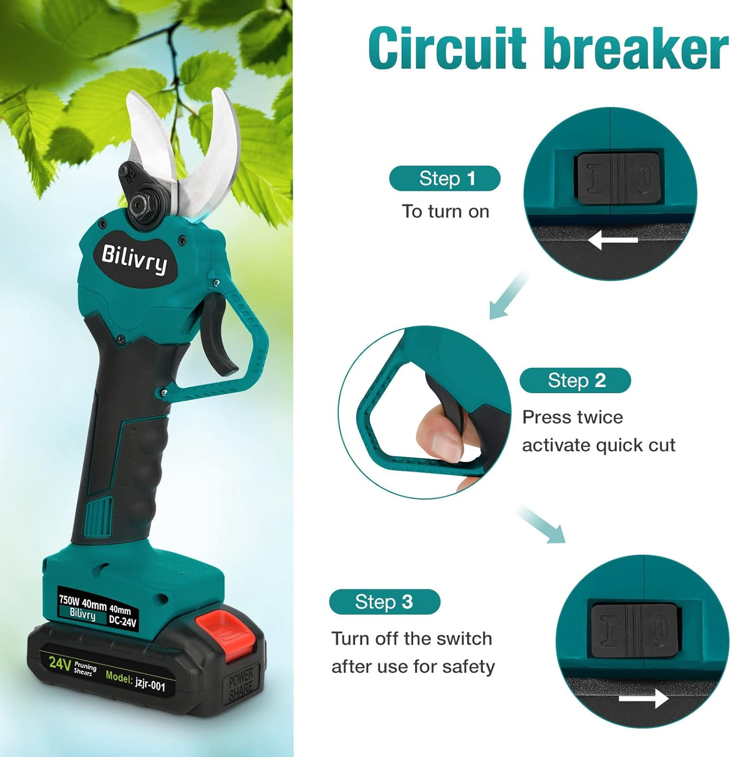 Electric Pruning Shears Cordless Secateurs - Tree Branch Cutter Electric Scissors Battery Pruning Shears Max 40Mm Cutting Diameter Professional Pruning Tools (Blue) image number 1