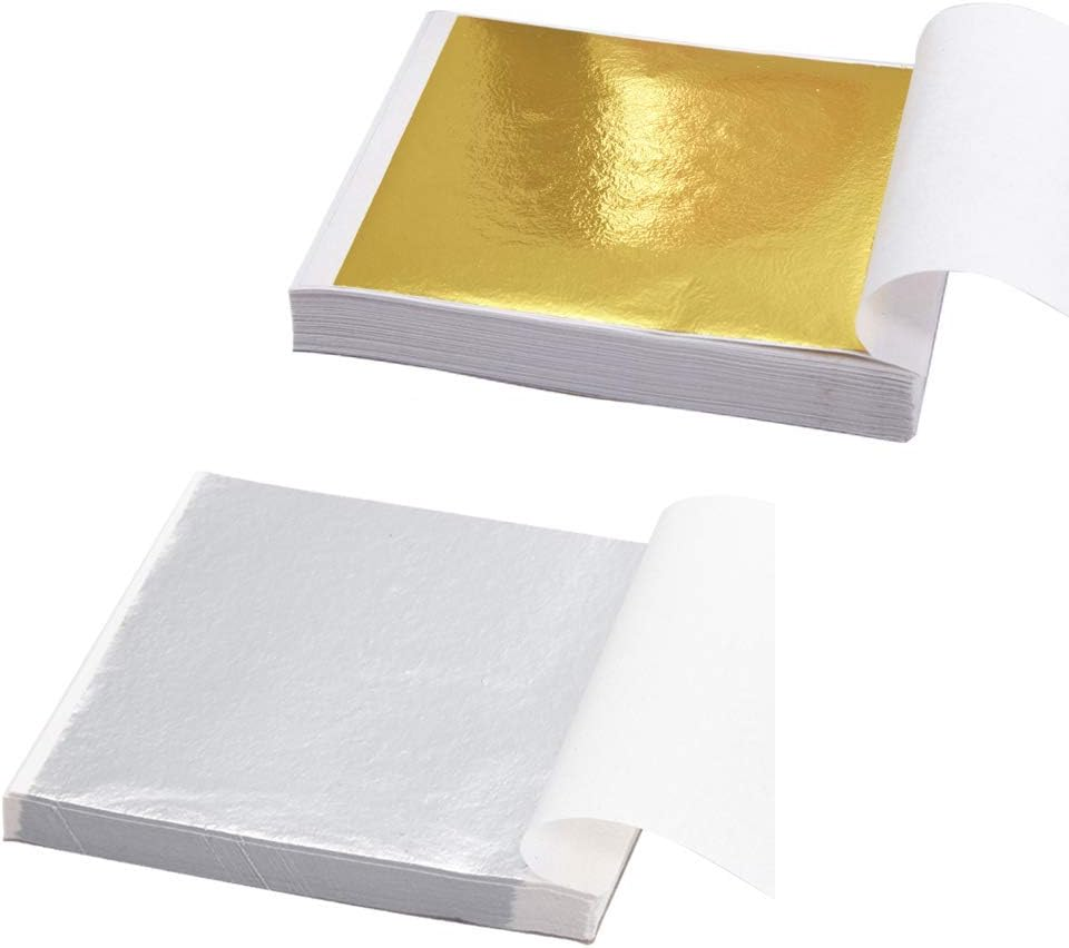 200 Sheets Gold Foil Paper Silver Leaf Gilding Foil Imitation Gold for Decoration, Art, DIY Nail ,Crafting and Furniture (Gold and Silver) image number 4