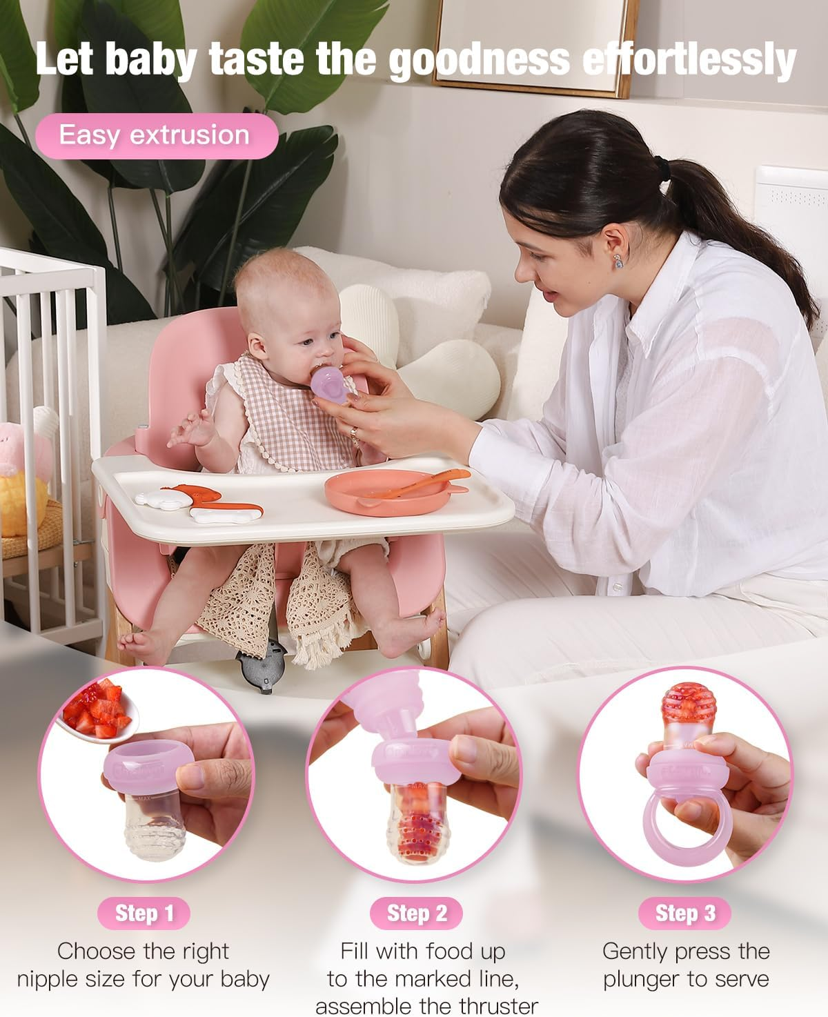 Baby Fruit Feeder & Popsicle Molds Tray Combo, New Born Must Haves and Babies Led Weaning Supplies for Safe Infant Self Feeding, 6+ Month (Pink) image number 3