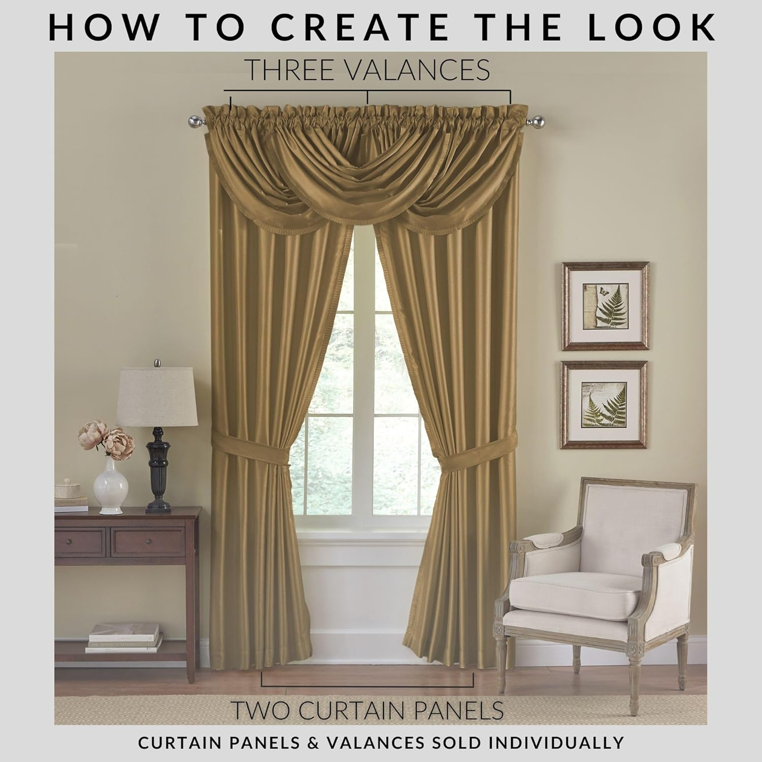 Elrene Home Fashions 026865721874 Room Darkening & Energy Efficient Lined Rod Pocket Window Curtain Drape Pleated Regal Solid Panel, Blackout, Gold, 52" X 84" (1 Panel) image number 3