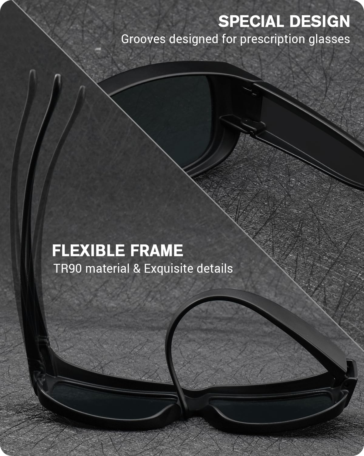 Meeloog Polarized Fit over Glasses Sunglasses for Men, Rectangle Wrap around Sun Glasses for Driving Riding Fishing MST0006