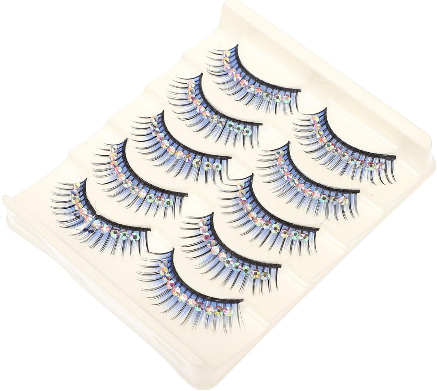 5 Pairs Blue Rhinestone Drama Stage False Eyelashes Dense Thick Costume Lashes for Women Latin Dance Party Makeup